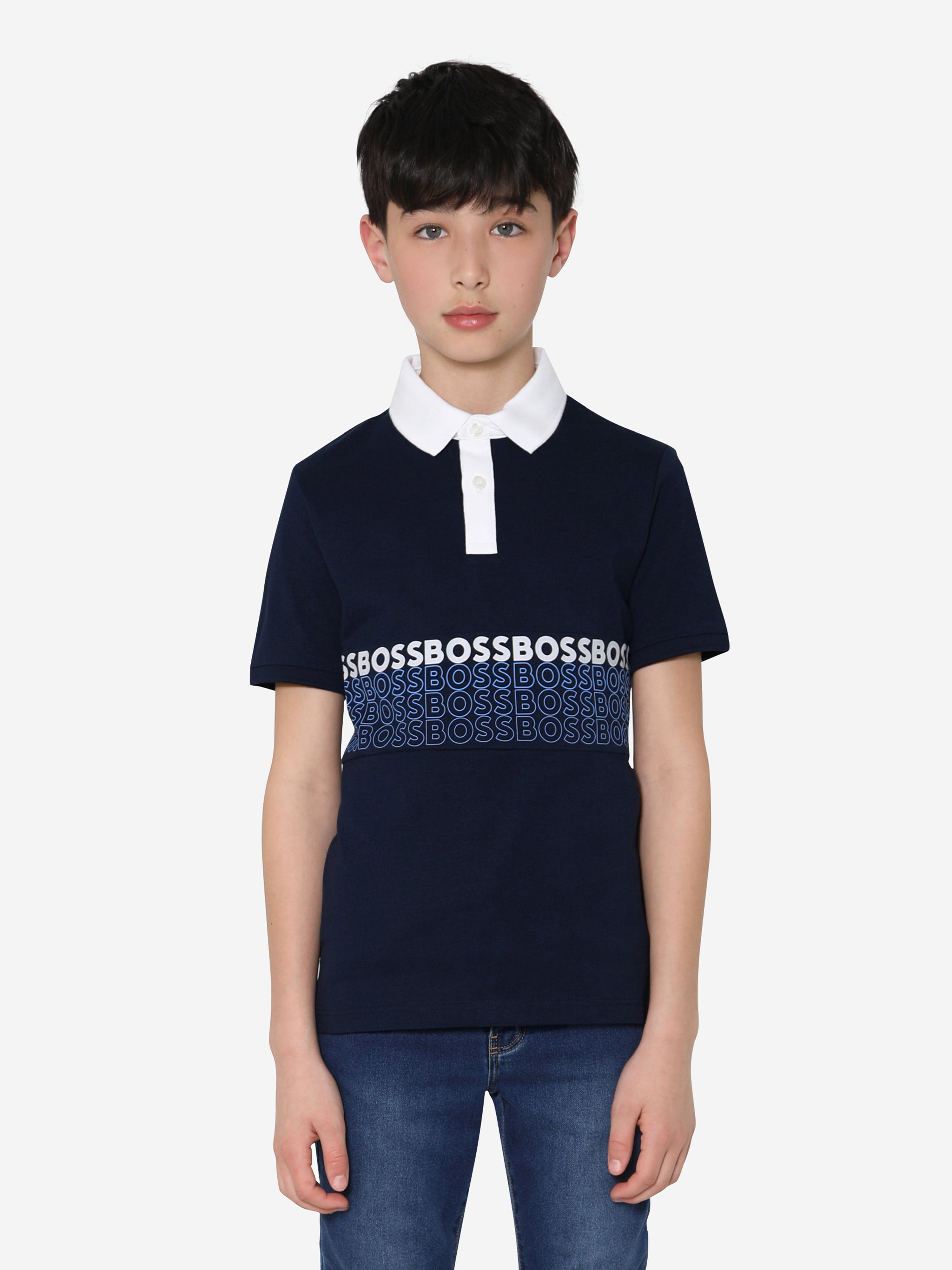 BOSS Boys Logo Polo Shirt In Navy