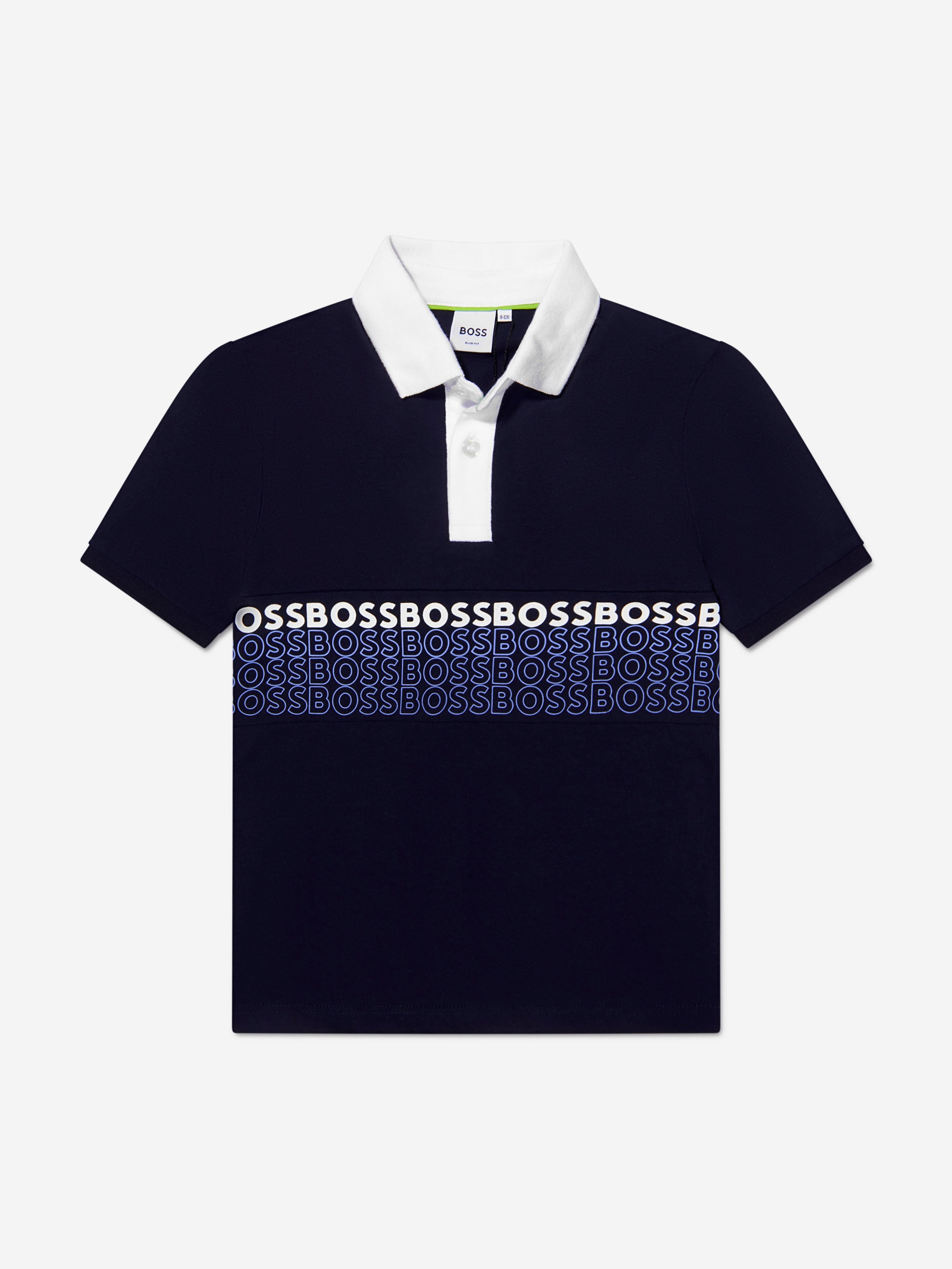 BOSS Boys Logo Polo Shirt In Navy