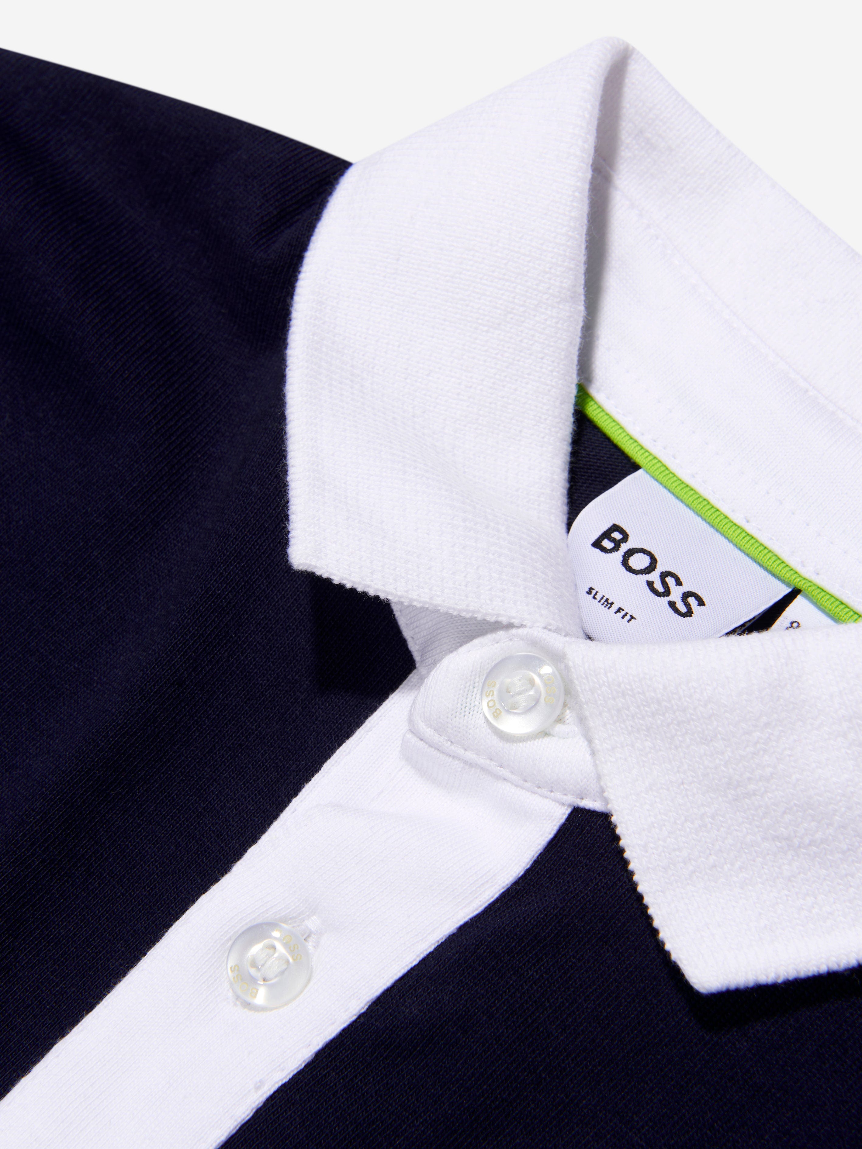 BOSS Boys Logo Polo Shirt In Navy