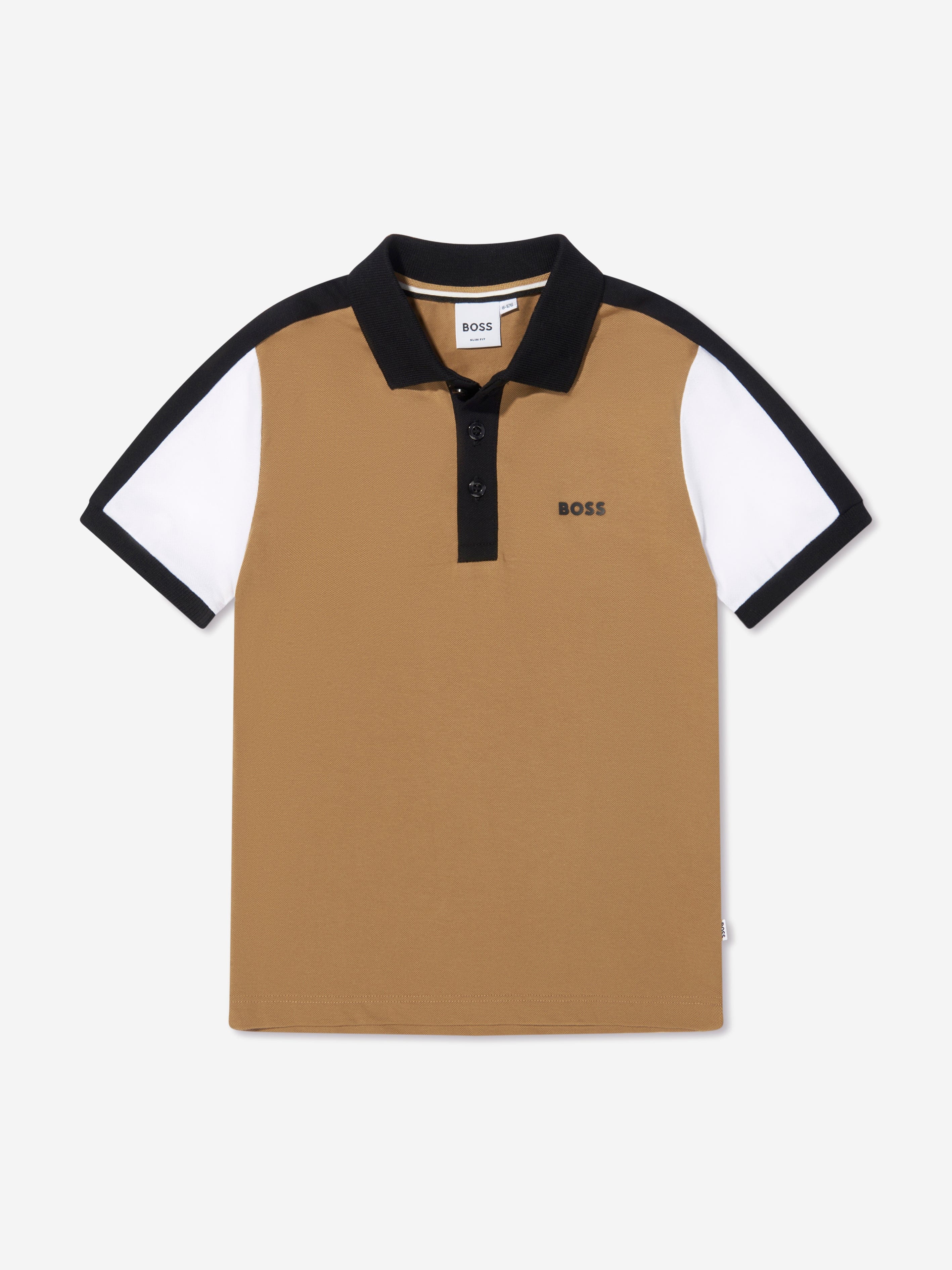 BOSS Boys Contrast Colour Polo Shirt In Beige