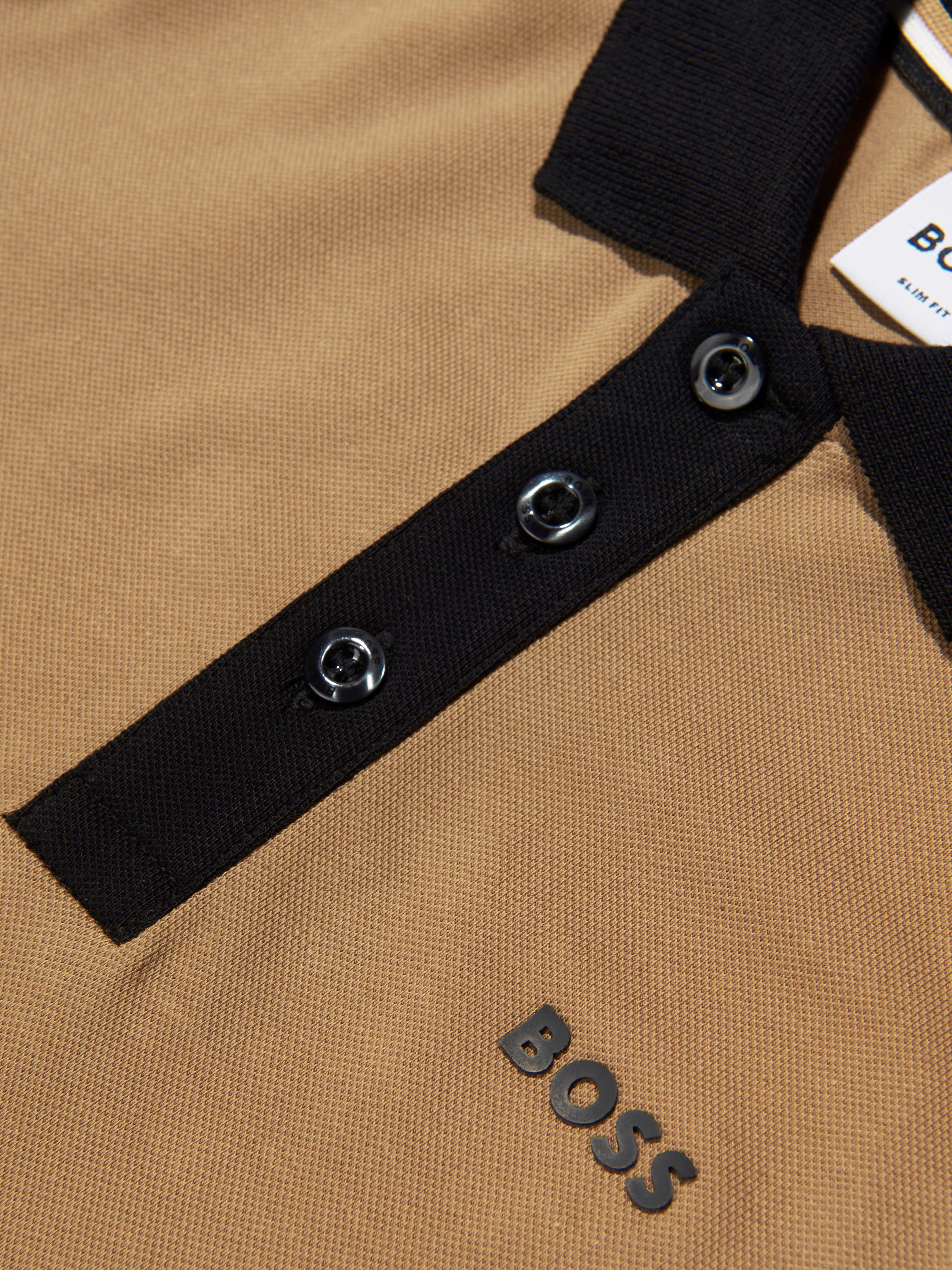 BOSS Boys Contrast Colour Polo Shirt In Beige