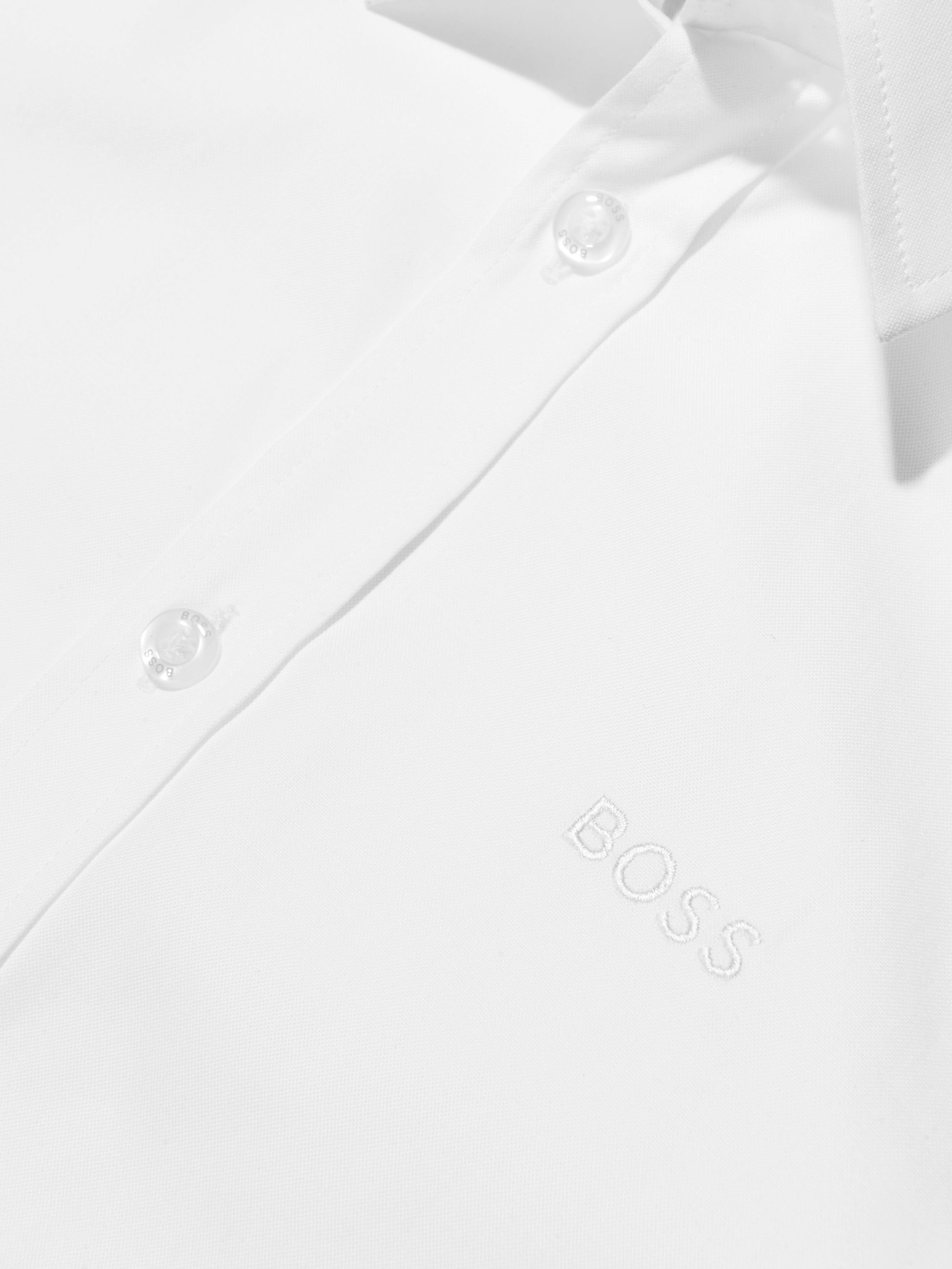 BOSS Boys Long Sleeve Oxford Shirt In White