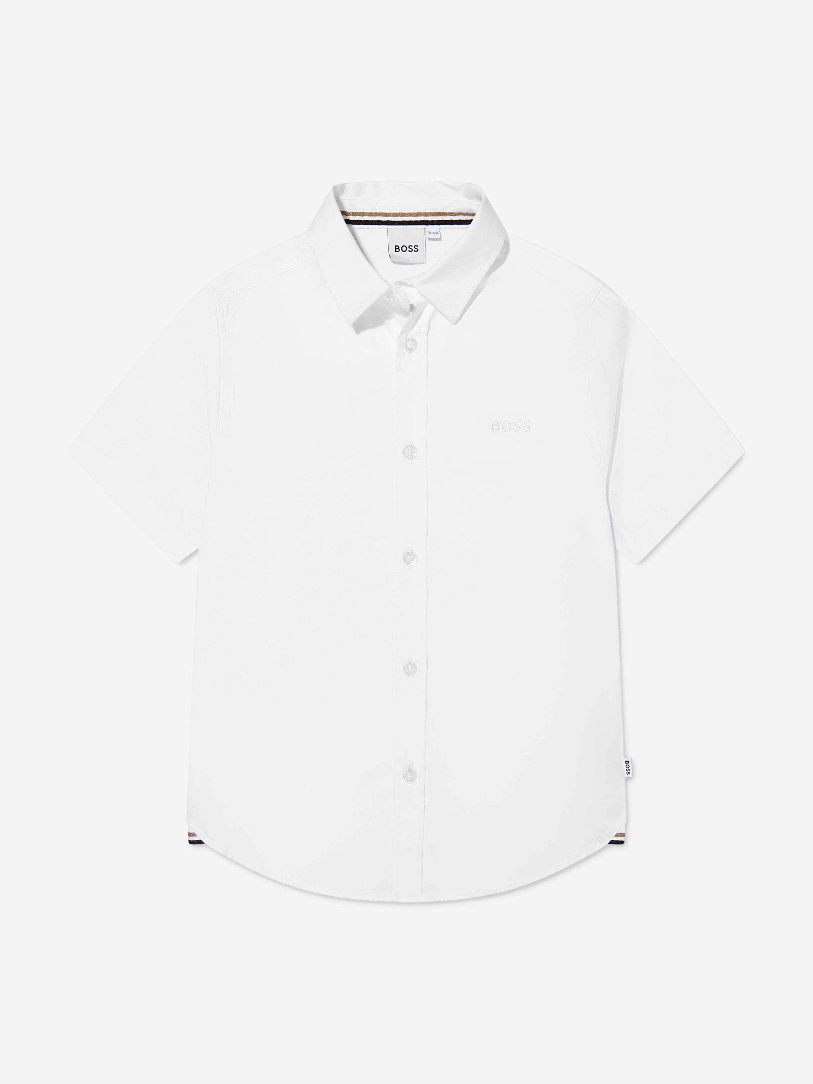 BOSS Boys Short Sleeve Oxford Shirt In White