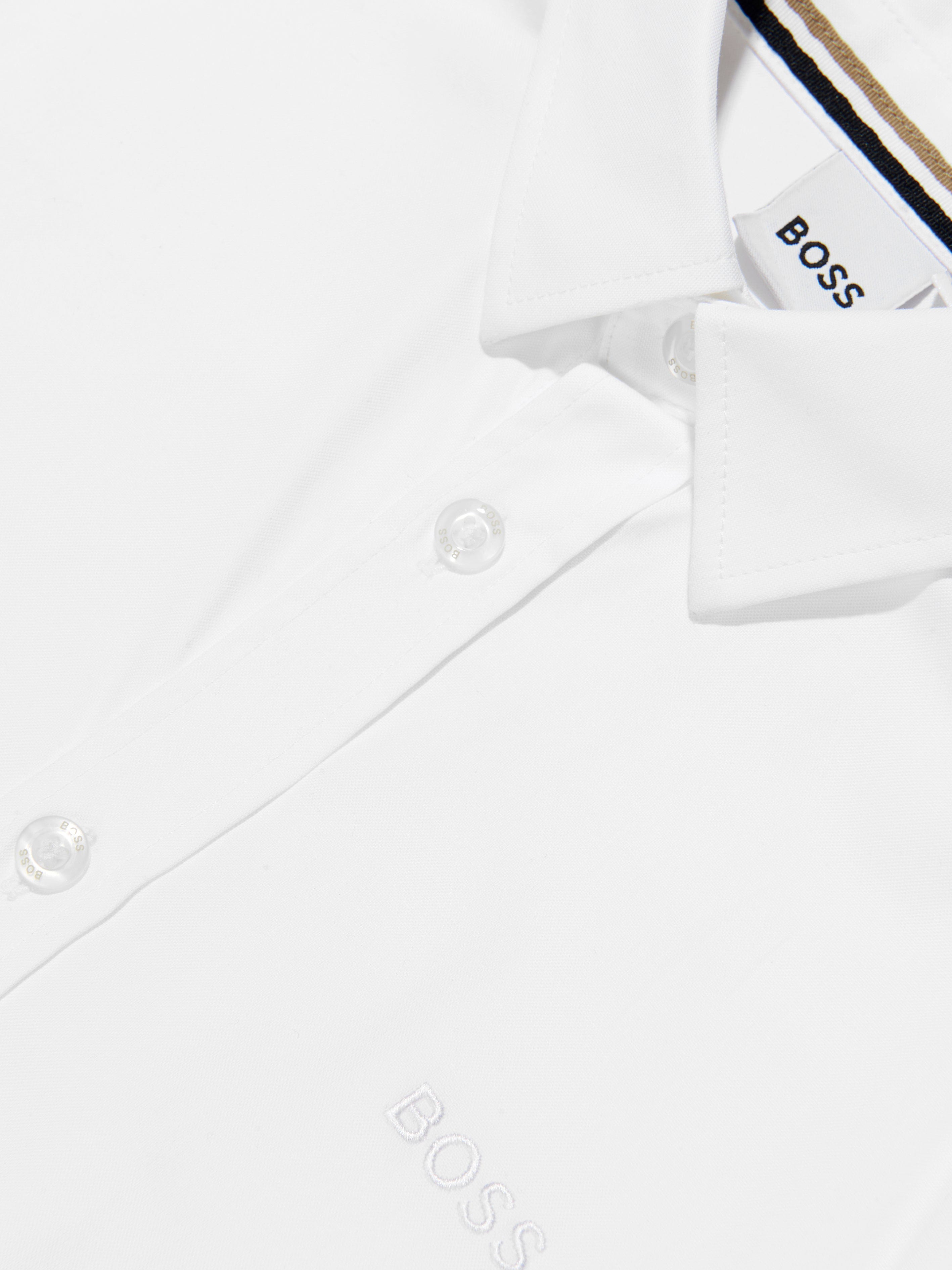 BOSS Boys Short Sleeve Oxford Shirt In White