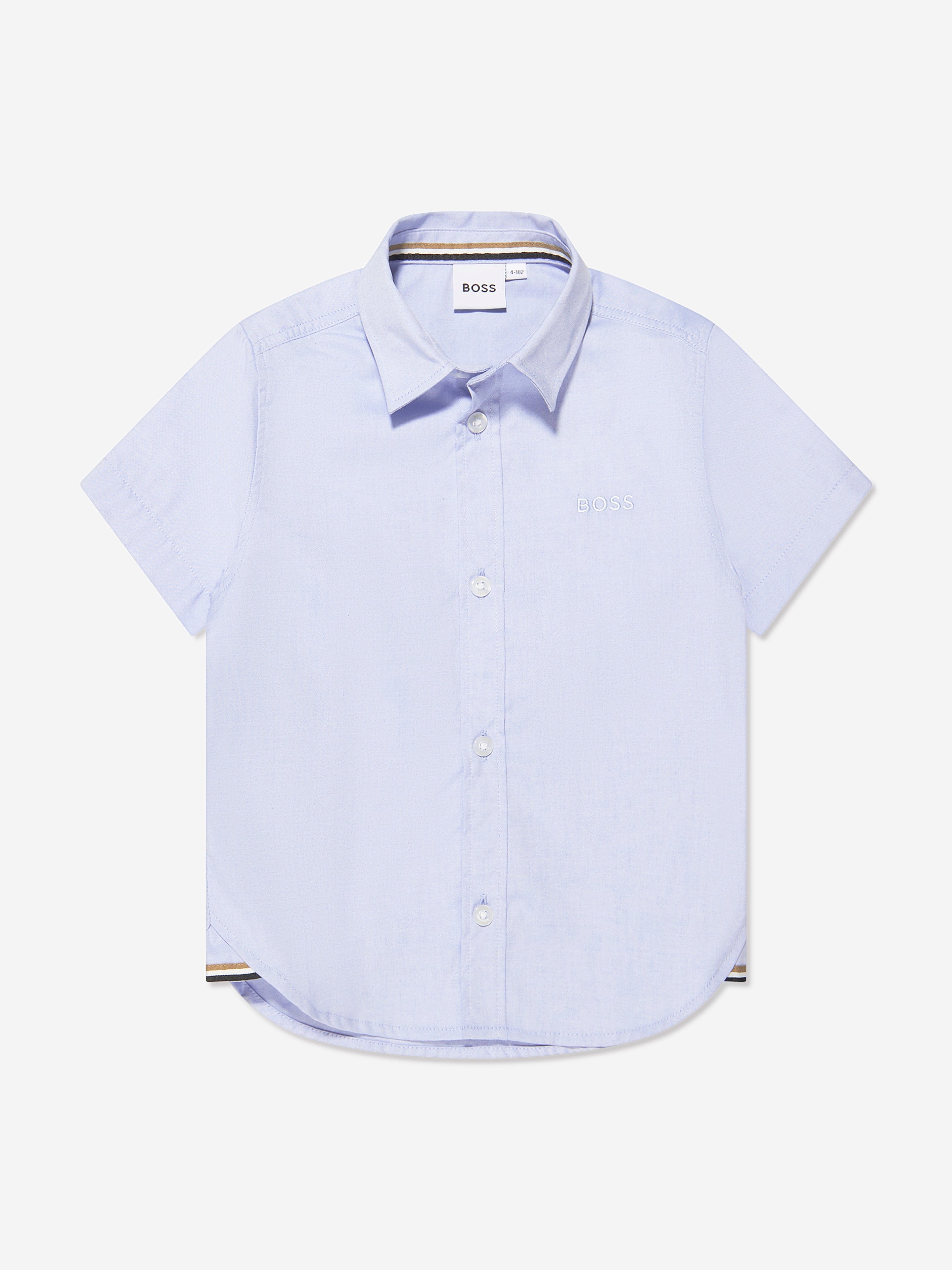 BOSS Boys Short Sleeve Oxford Shirt In Blue