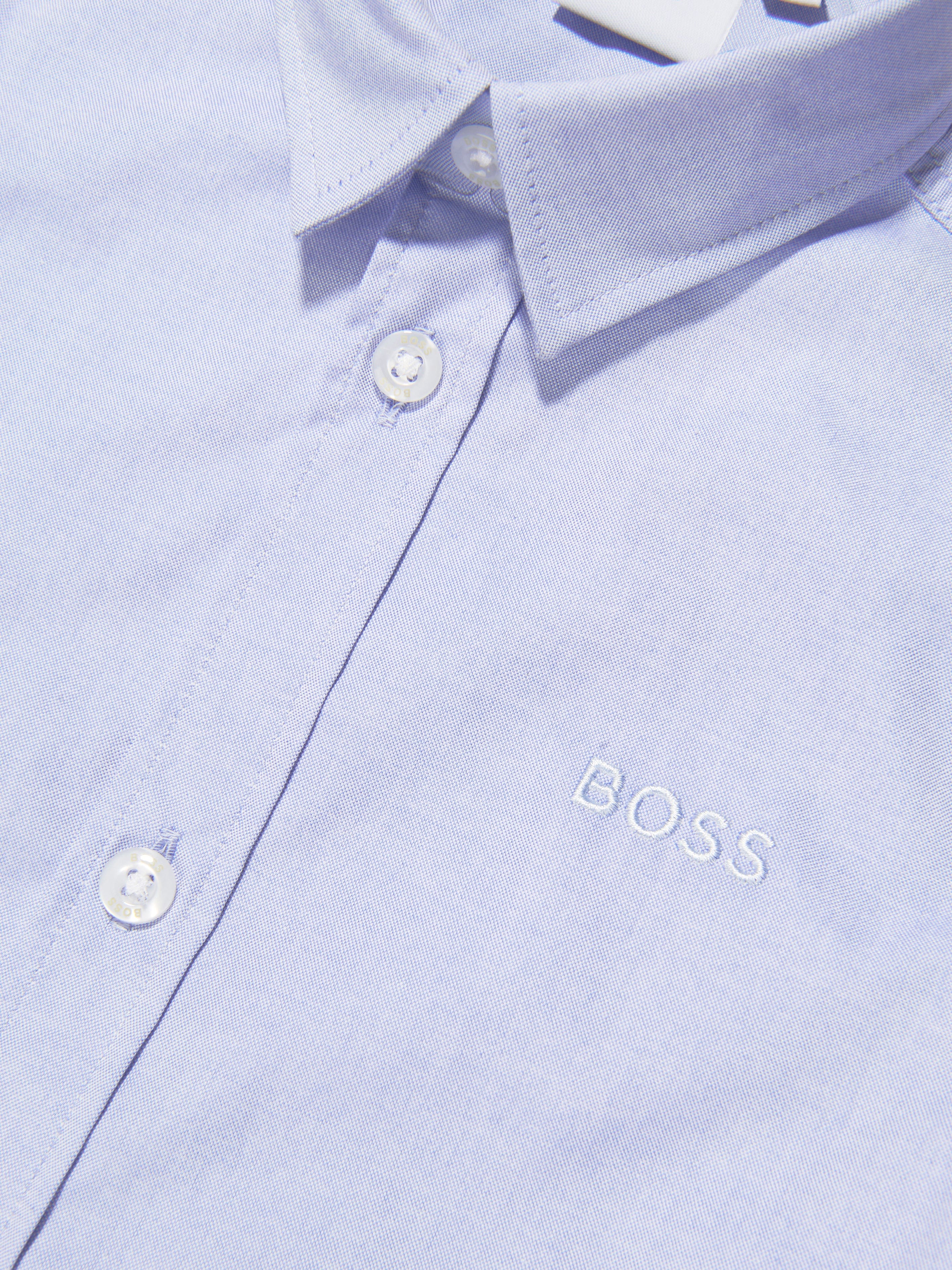 BOSS Boys Short Sleeve Oxford Shirt In Blue