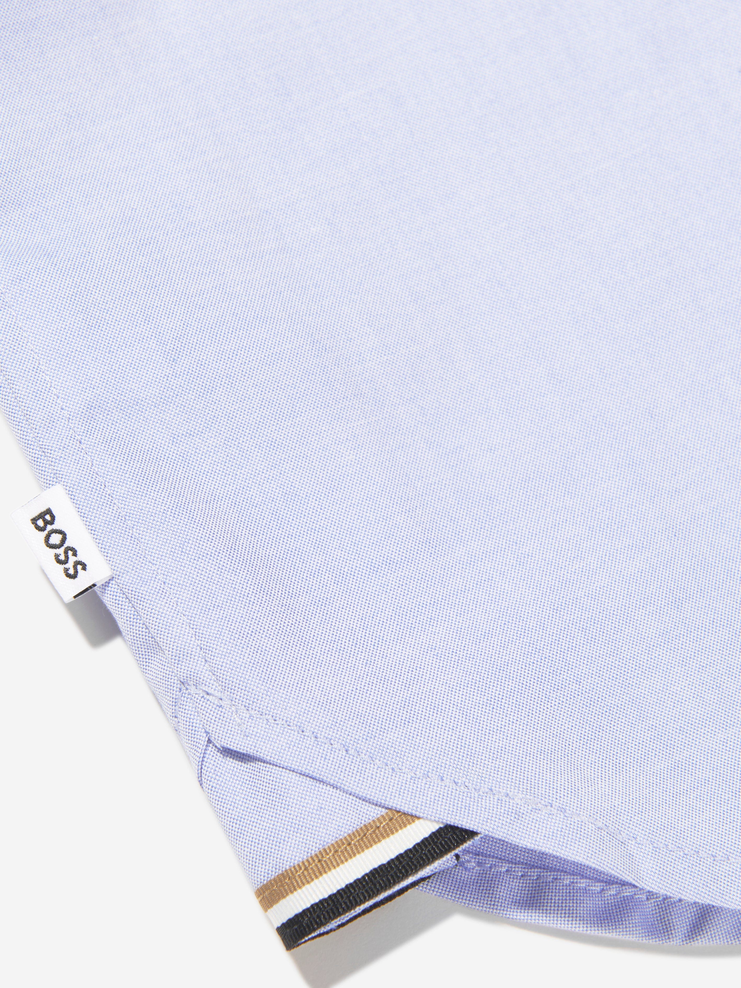 BOSS Boys Short Sleeve Oxford Shirt In Blue