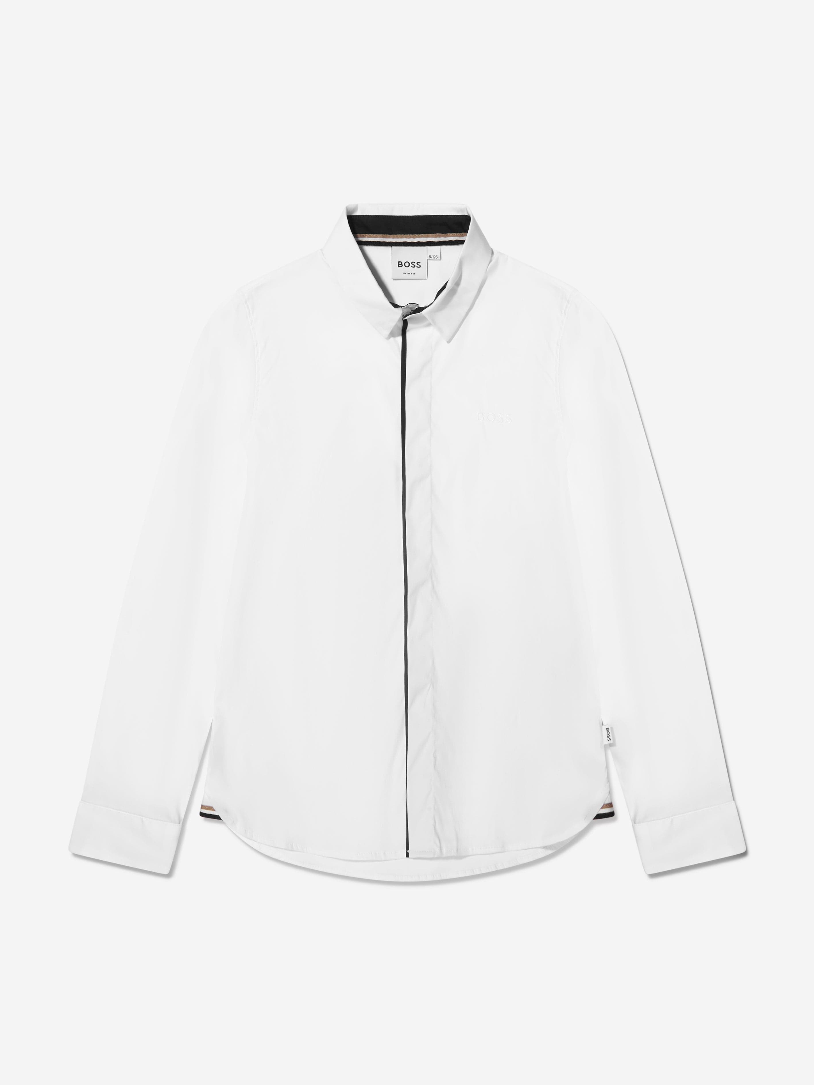 BOSS Boys Long Sleeve Logo Shirt In White