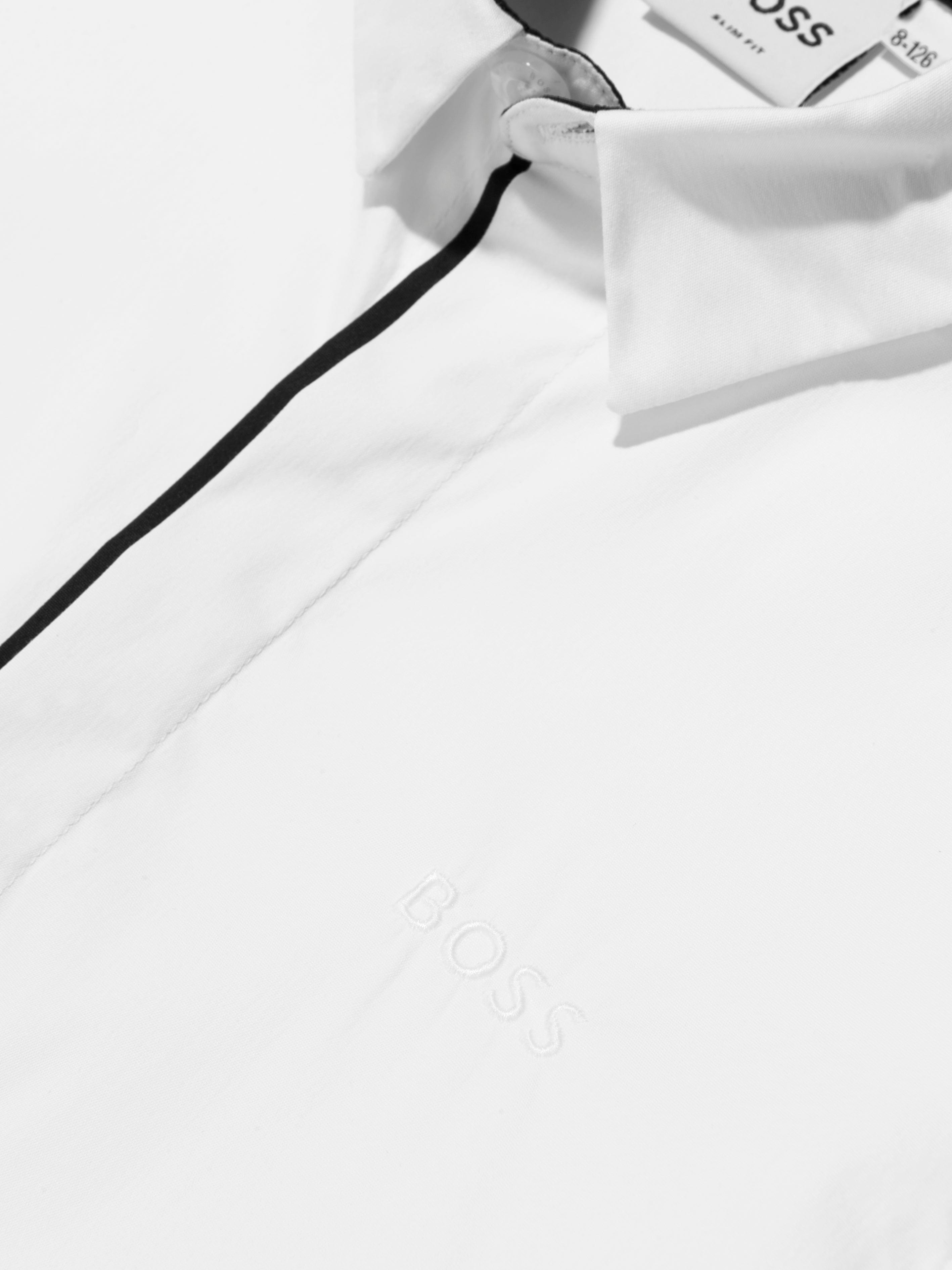 BOSS Boys Long Sleeve Logo Shirt In White