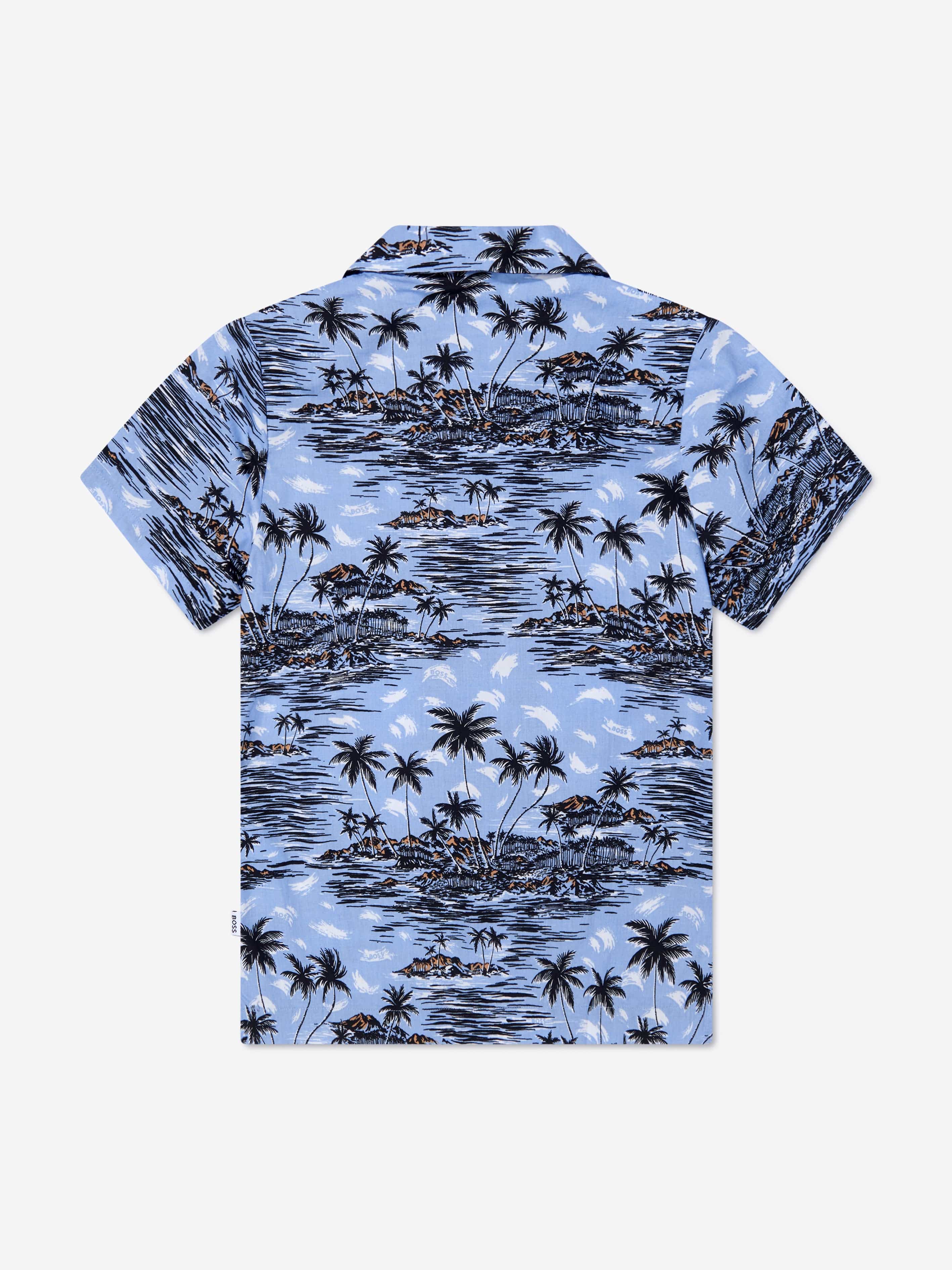 BOSS Boys Tropical Short Sleeve Shirt In Blue