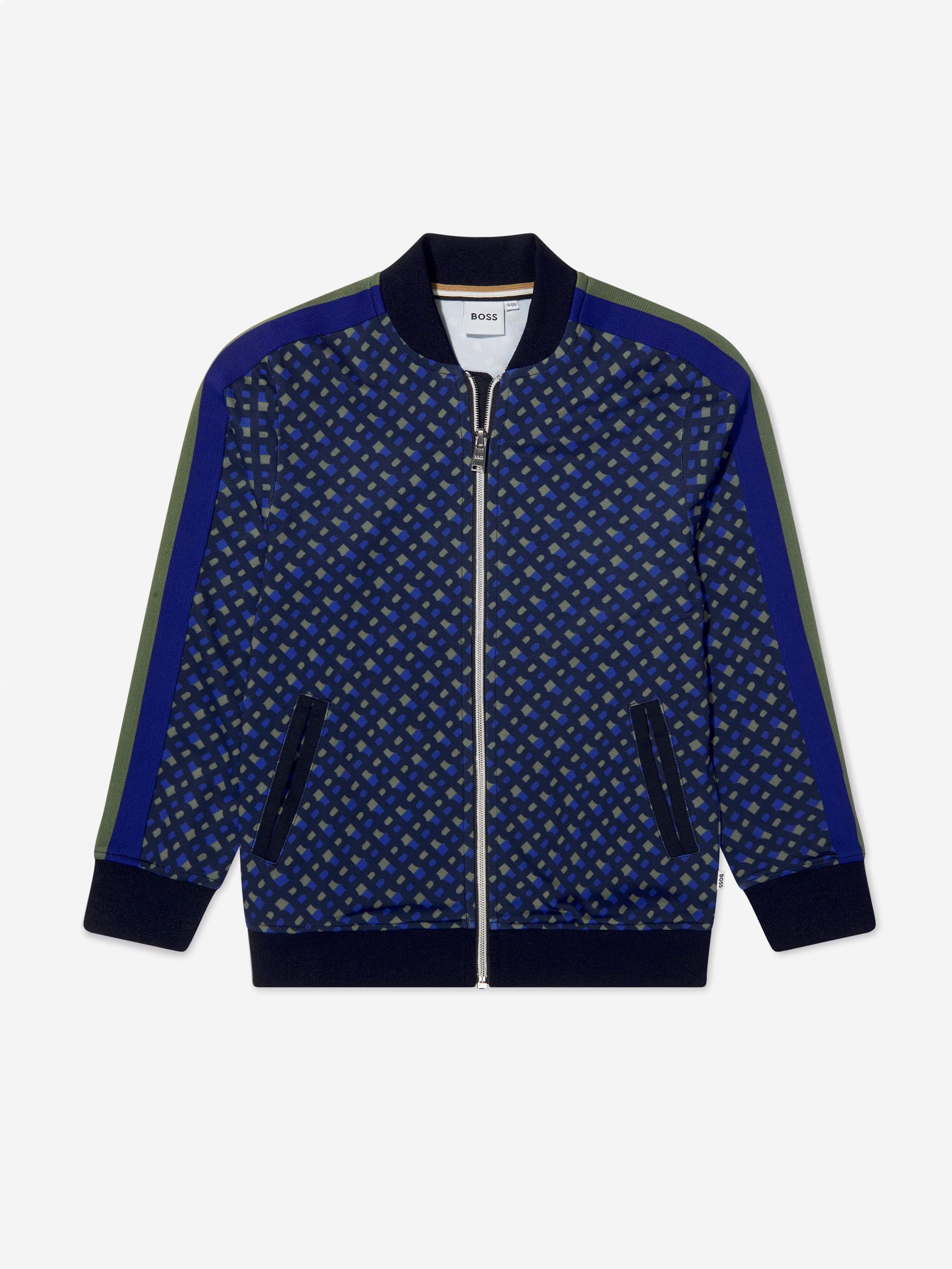 BOSS Boys Monogram Zip Up Sweatshirt In Navy