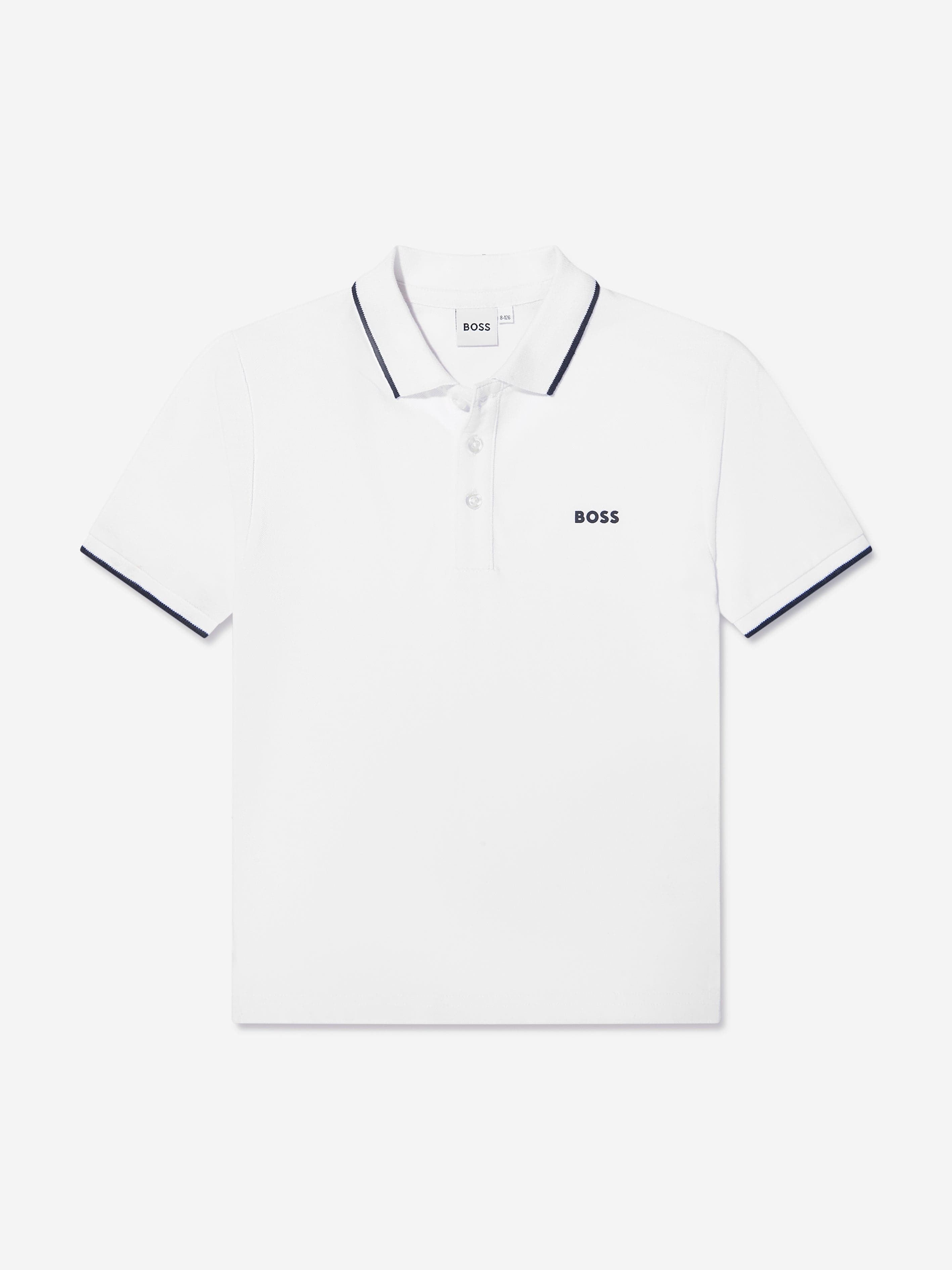 BOSS Boys Logo Polo Shirt in White