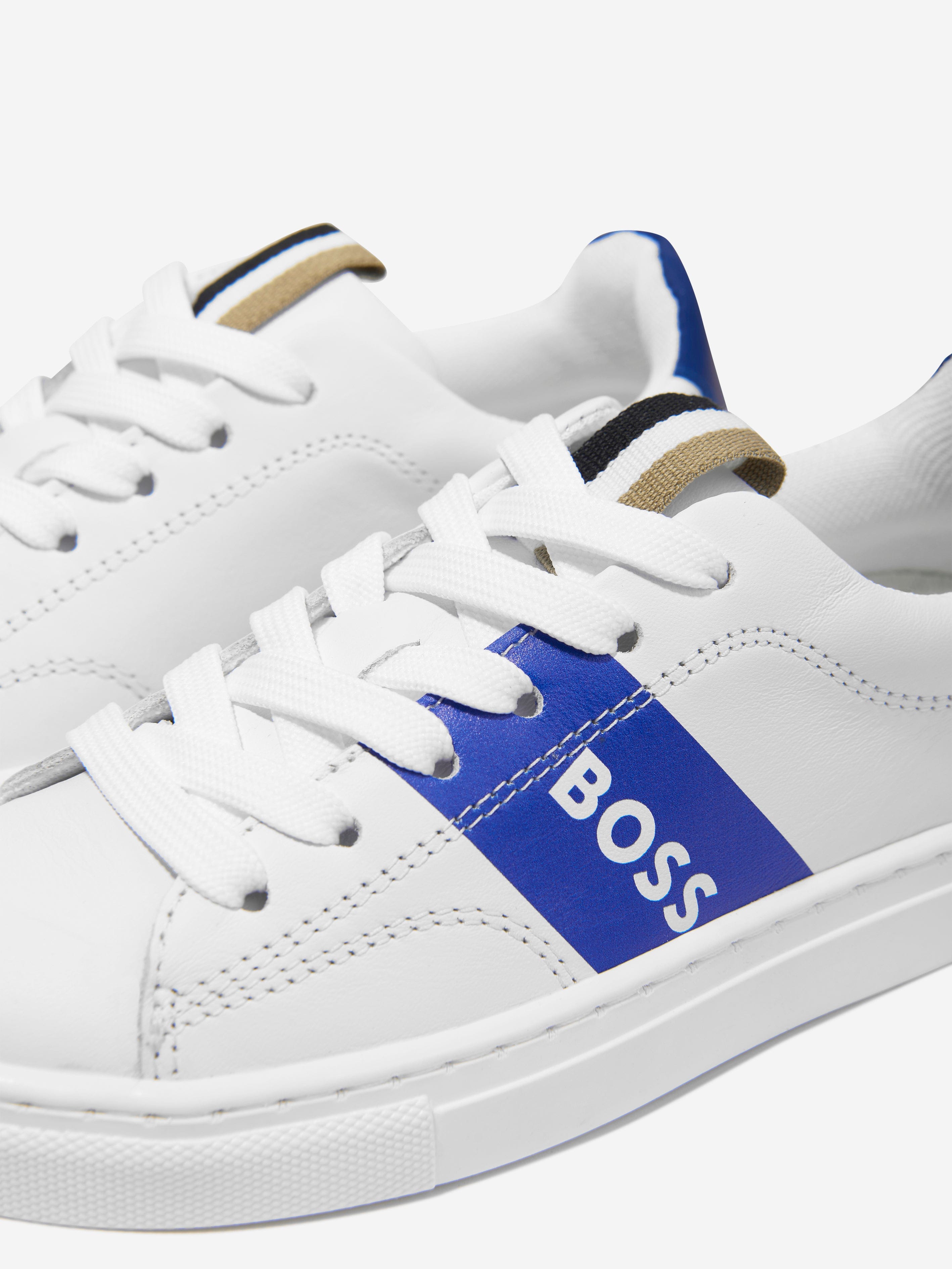 BOSS Boys Leather Logo Trainers in Blue