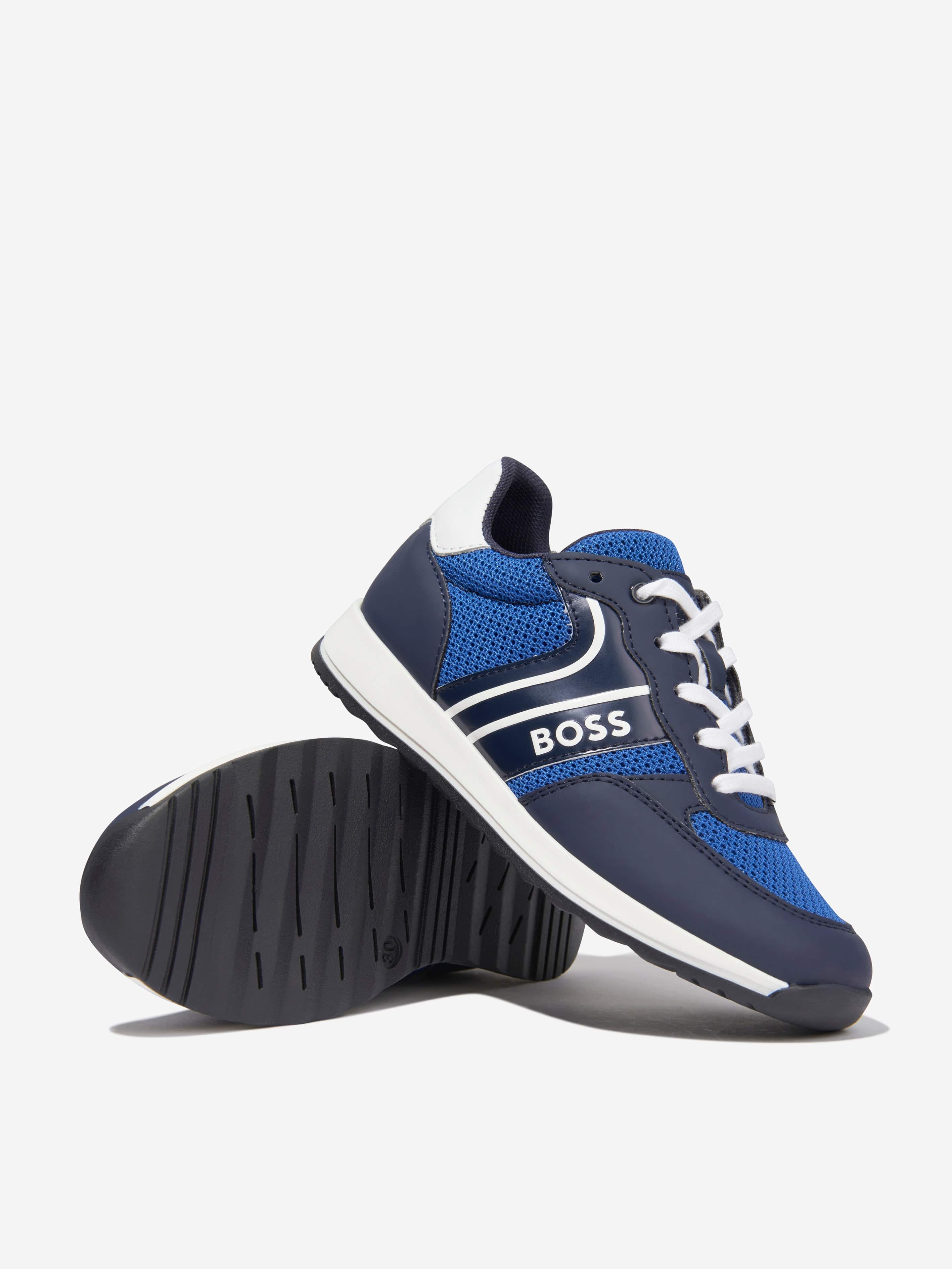 BOSS Boys Lace Up Logo Trainers in Blue