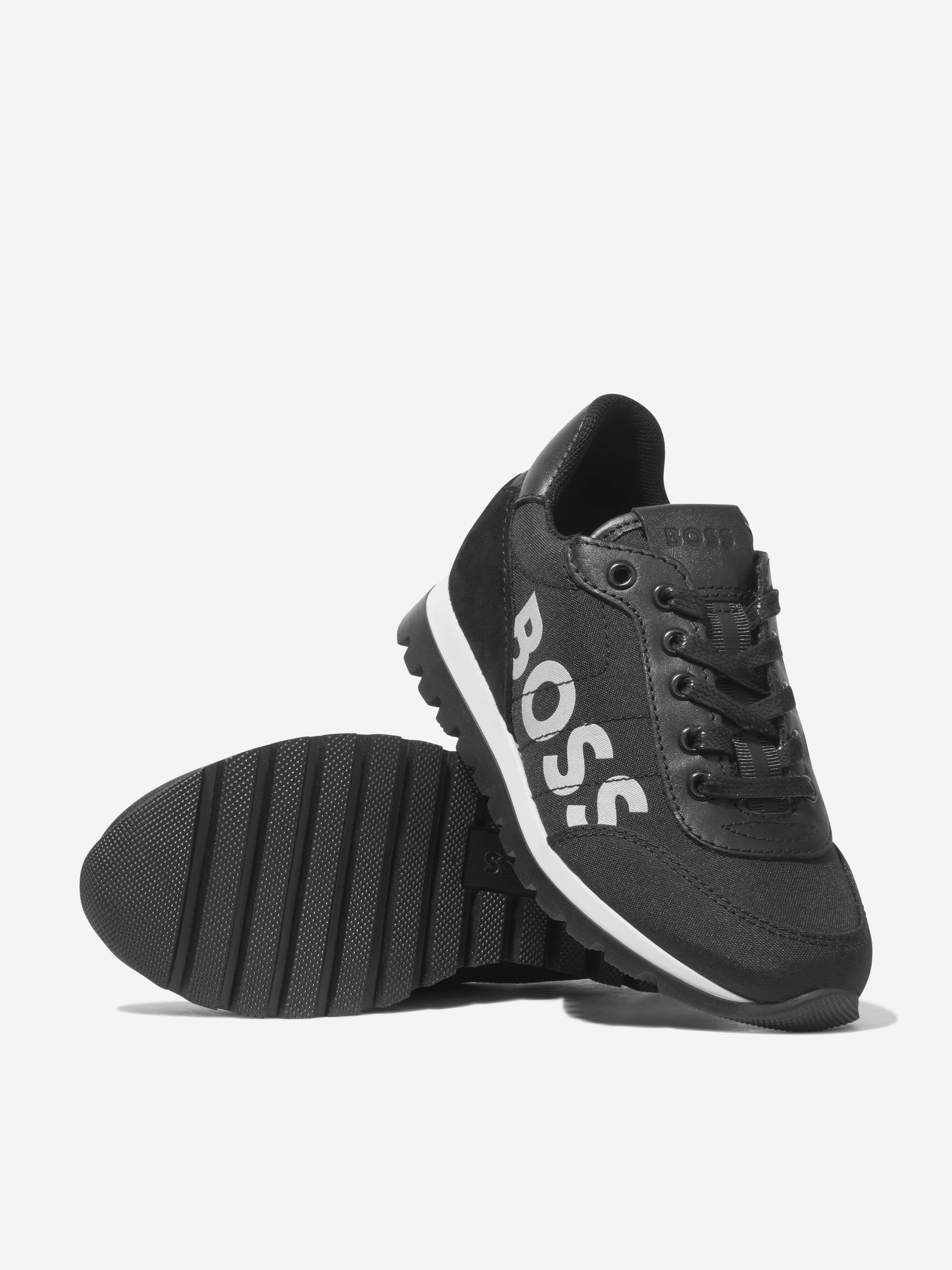 BOSS Boys Lace Up Logo Trainers in Black