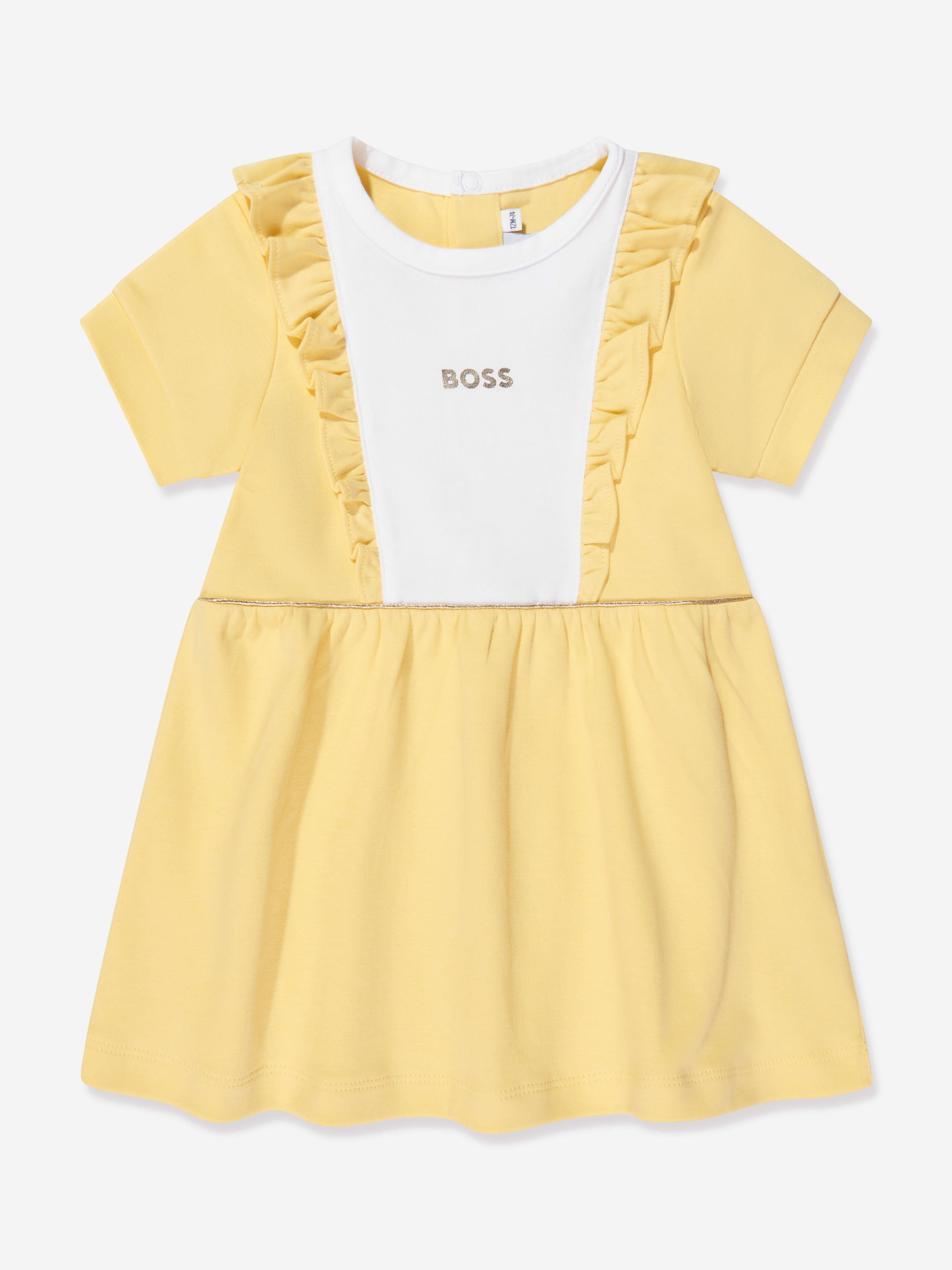 BOSS Baby Girls Organic Cotton Frilly Dress in Yellow