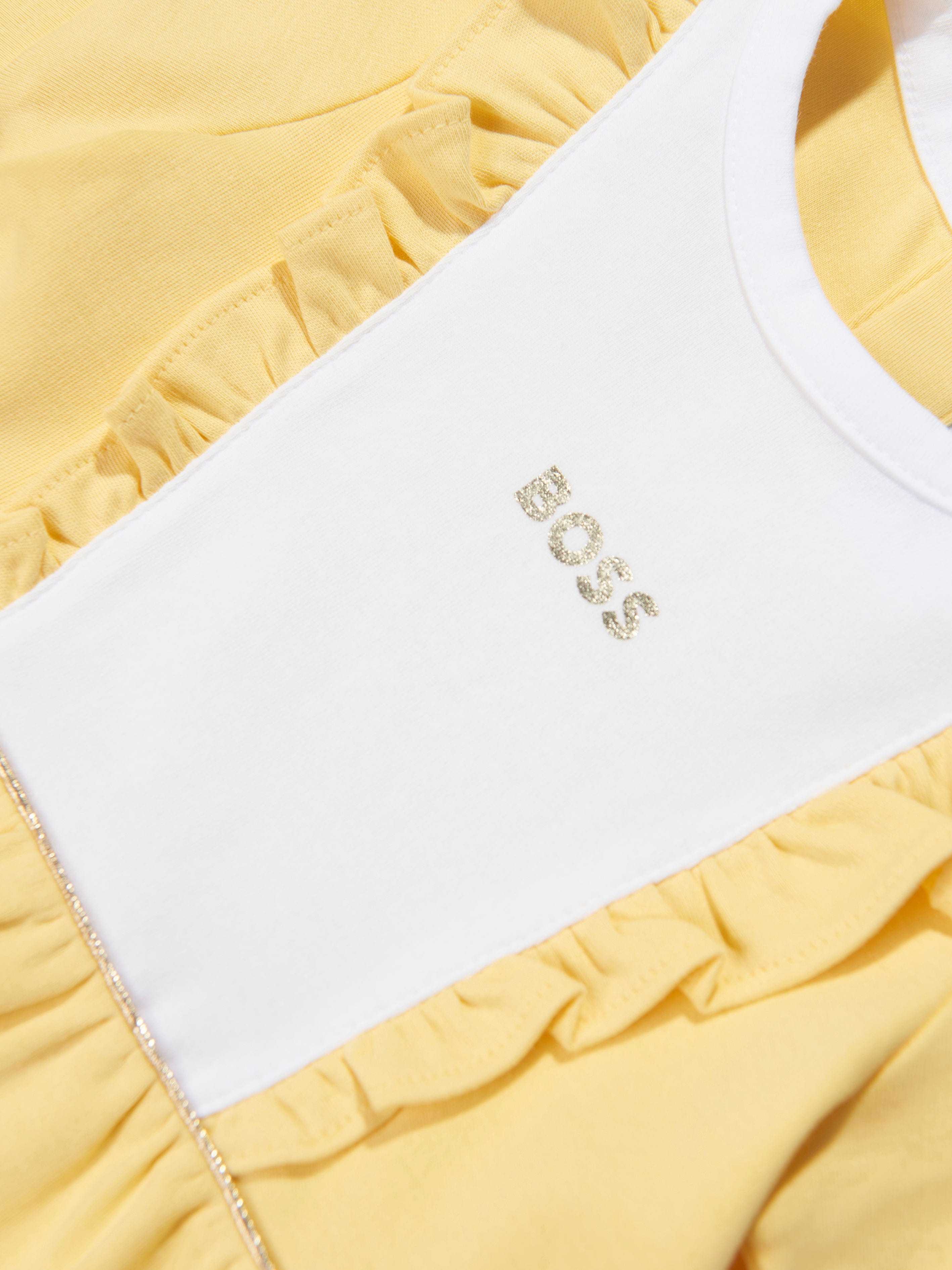 BOSS Baby Girls Organic Cotton Frilly Dress in Yellow