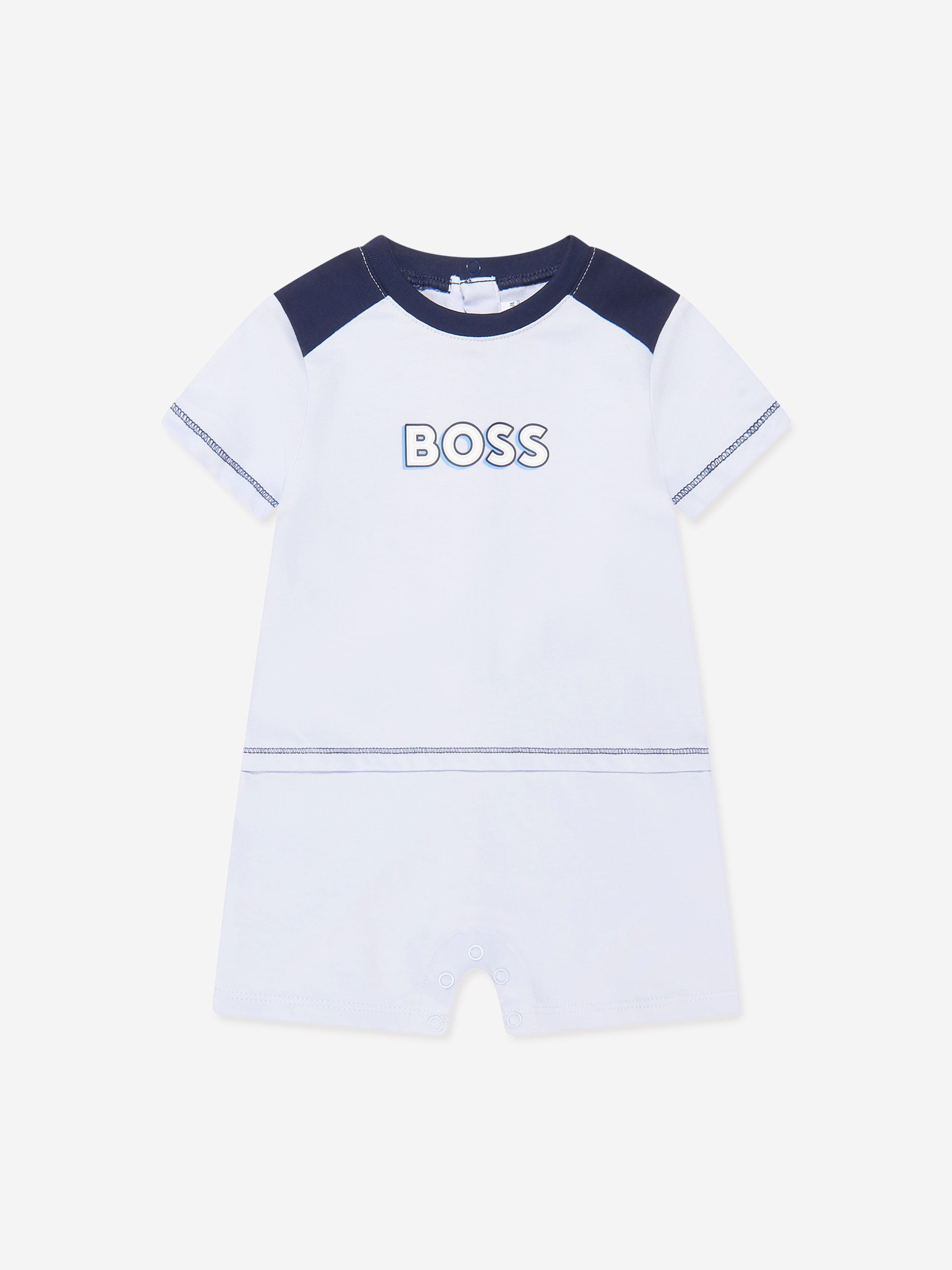 BOSS Baby Boys Organic Cotton Logo Romper in Blue