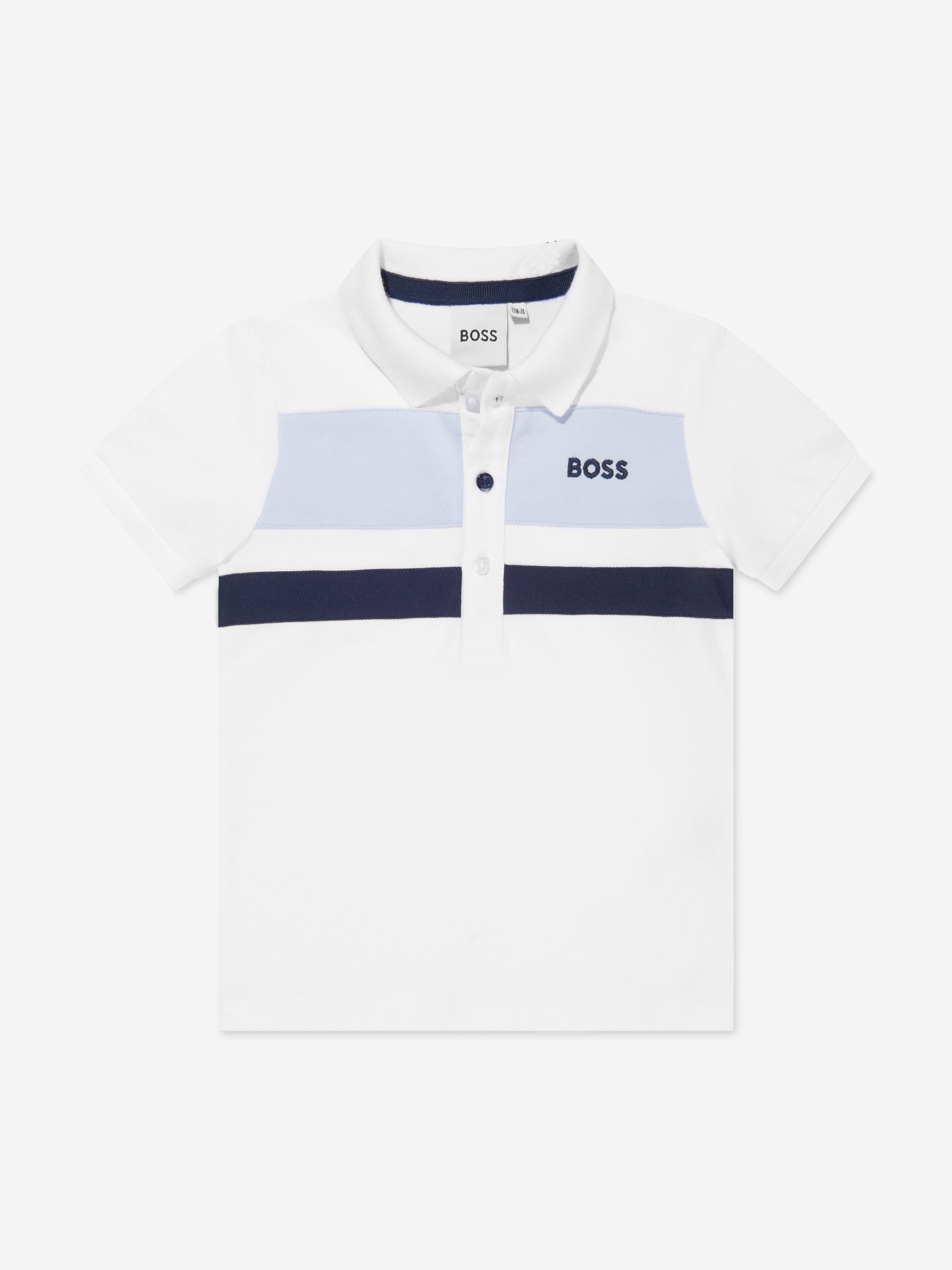 BOSS Baby Boys Striped Polo Shirt in White