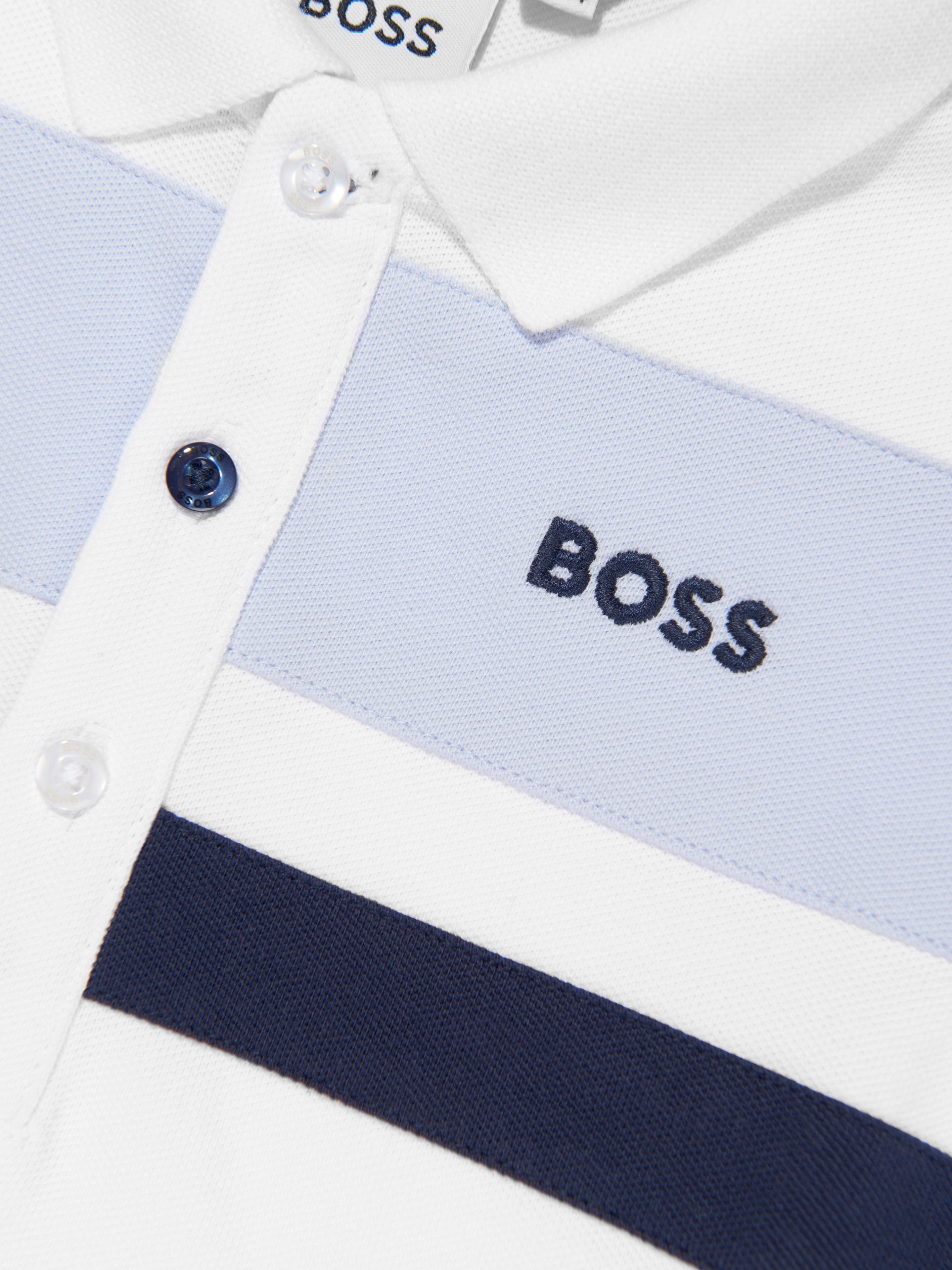 BOSS Baby Boys Striped Polo Shirt in White