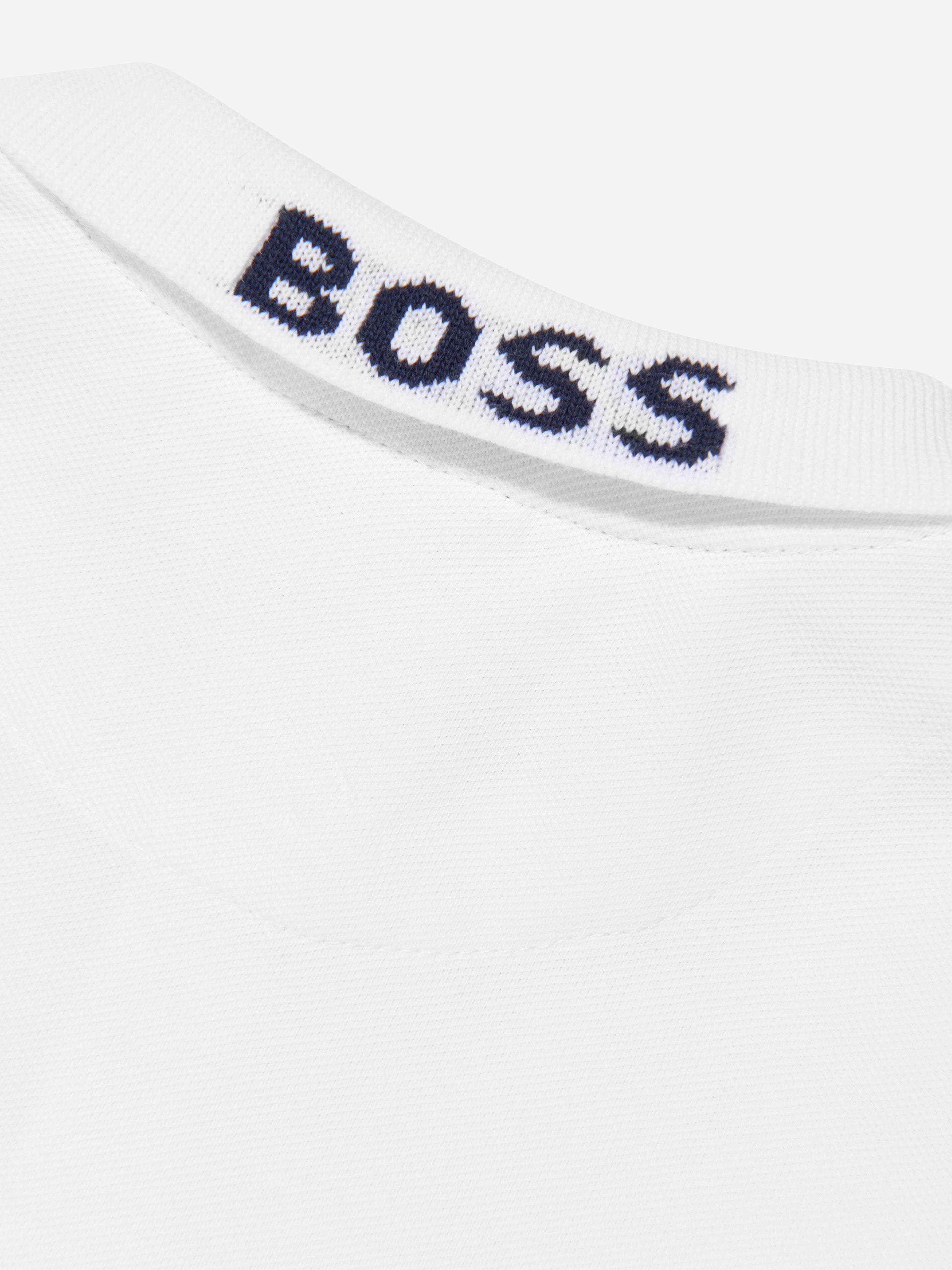 BOSS Baby Boys Striped Polo Shirt in White