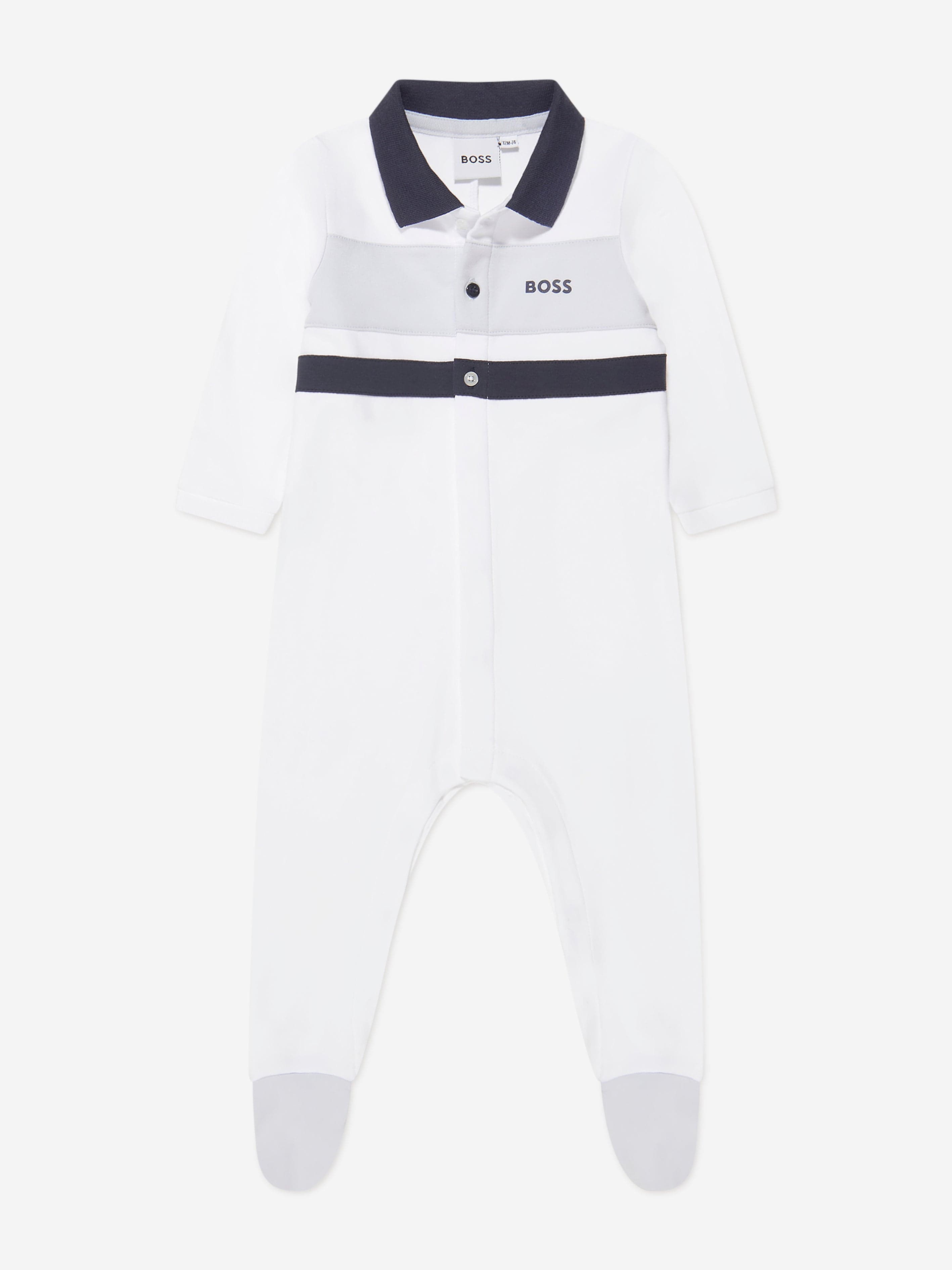 BOSS Baby Boys Organic Cotton Polo Babygrow in White