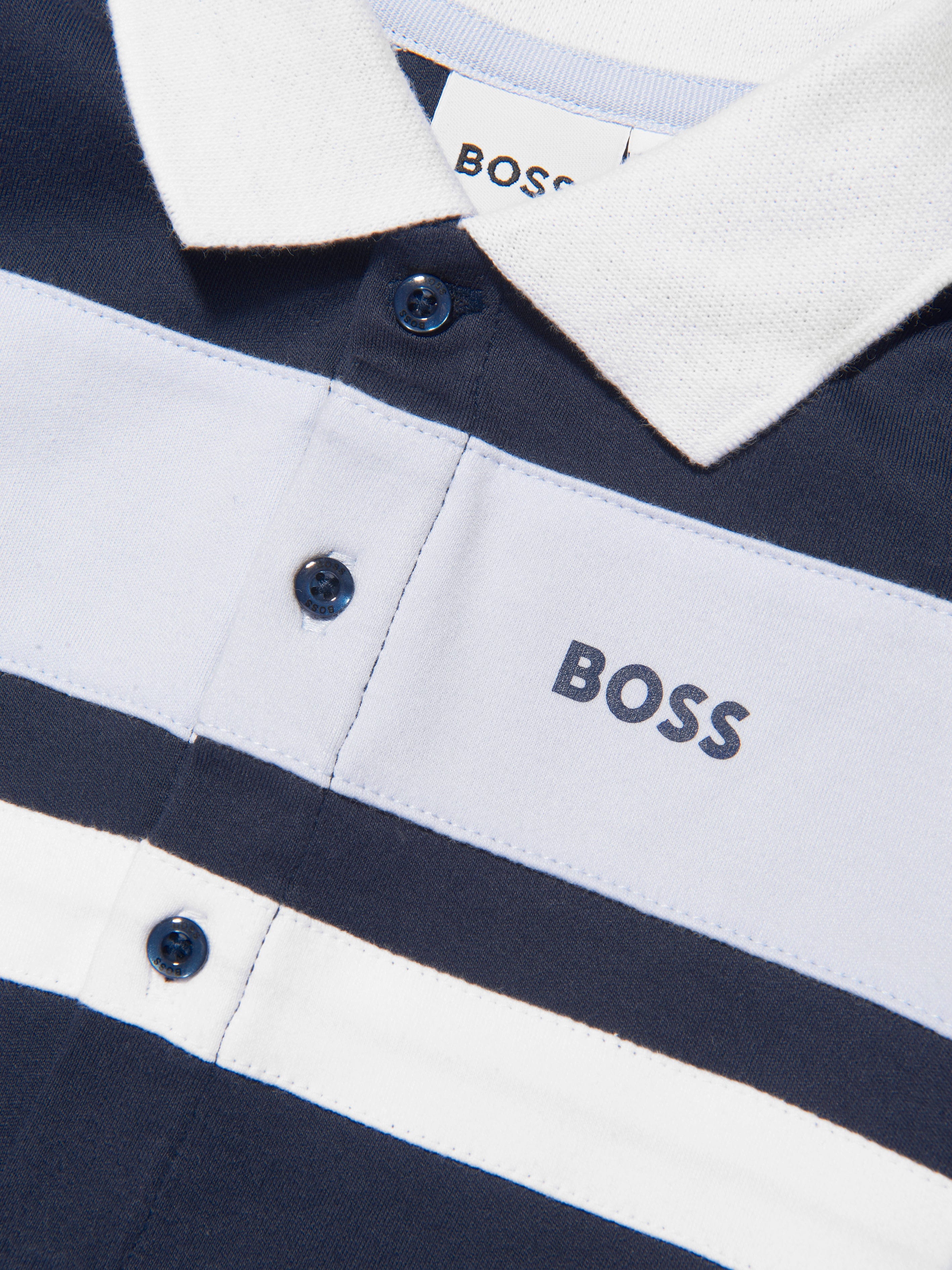 BOSS Baby Boys Organic Cotton Polo Babygrow in Navy