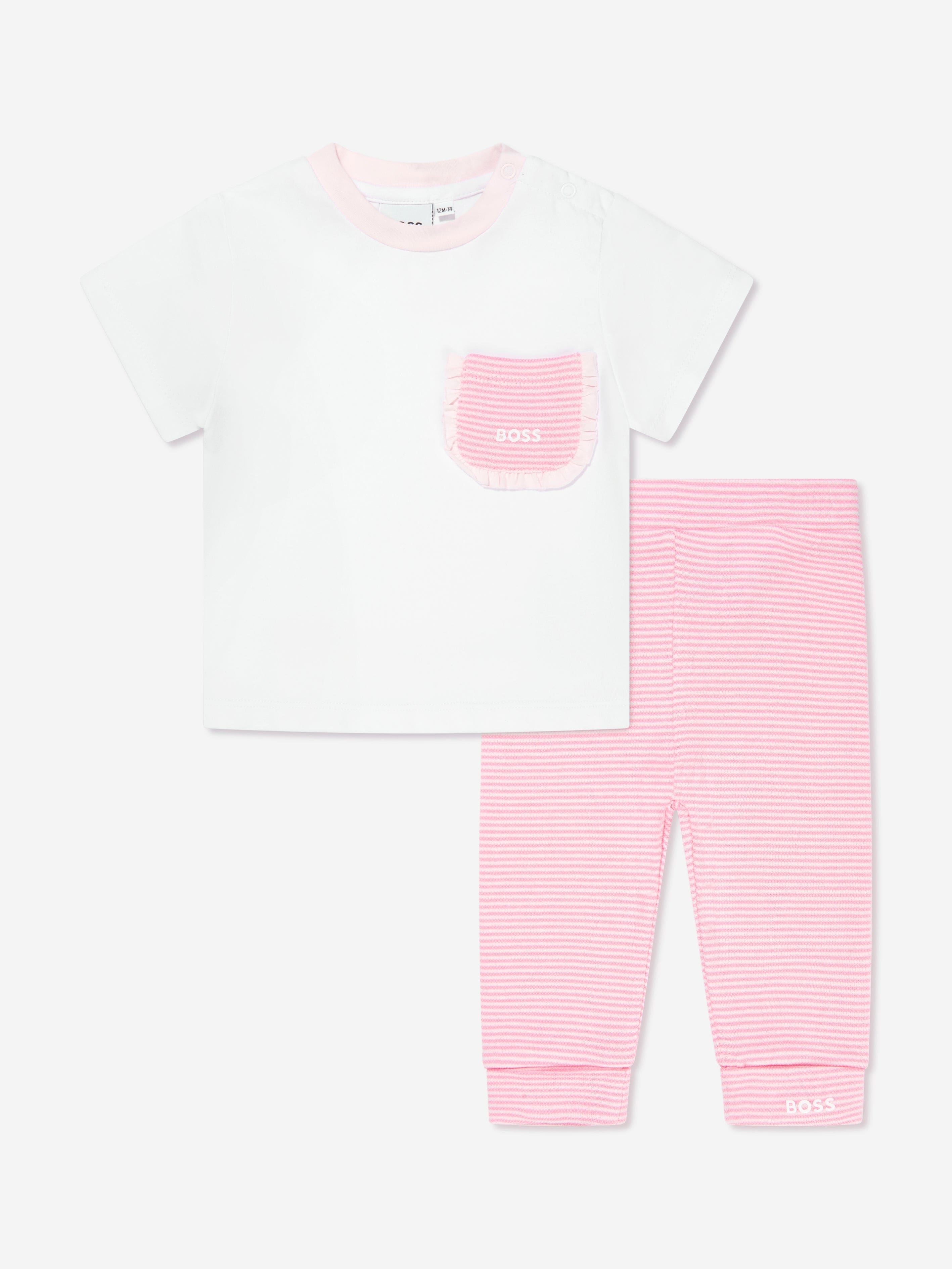 BOSS Baby Girls Organic Cotton Top and Leggings Set in White