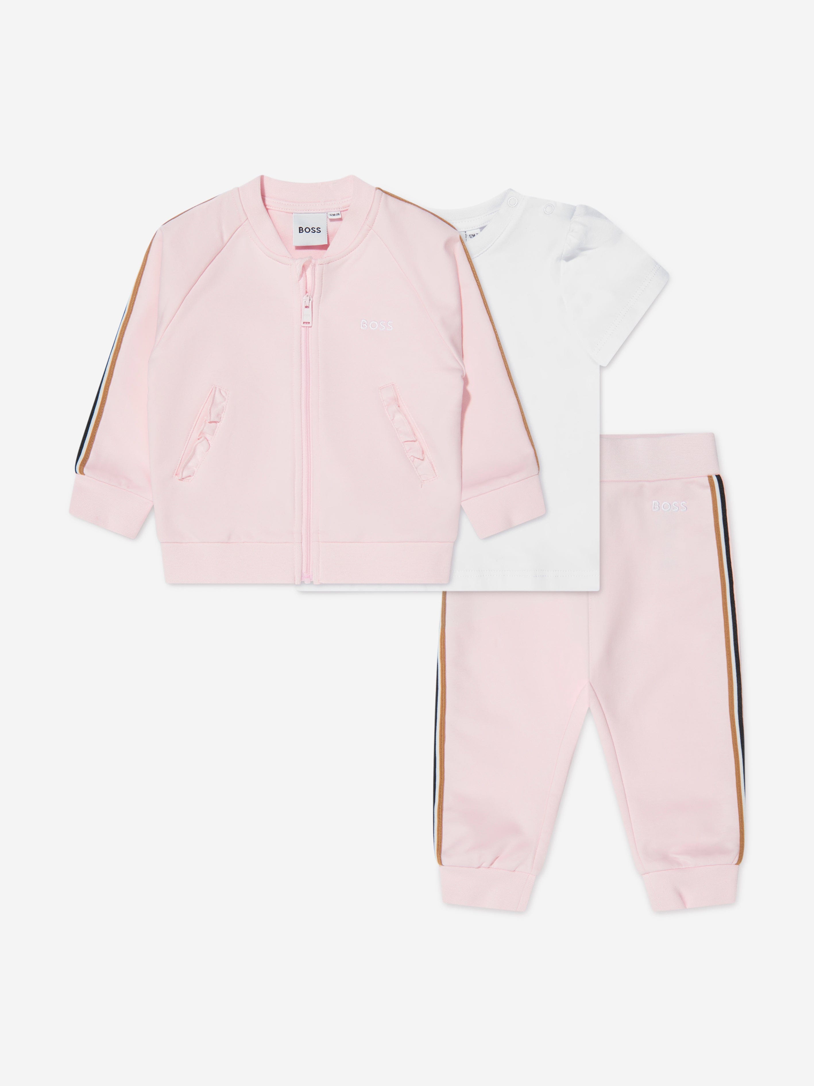 BOSS Baby Girls Organic Cotton Tracksuit Set in Pink