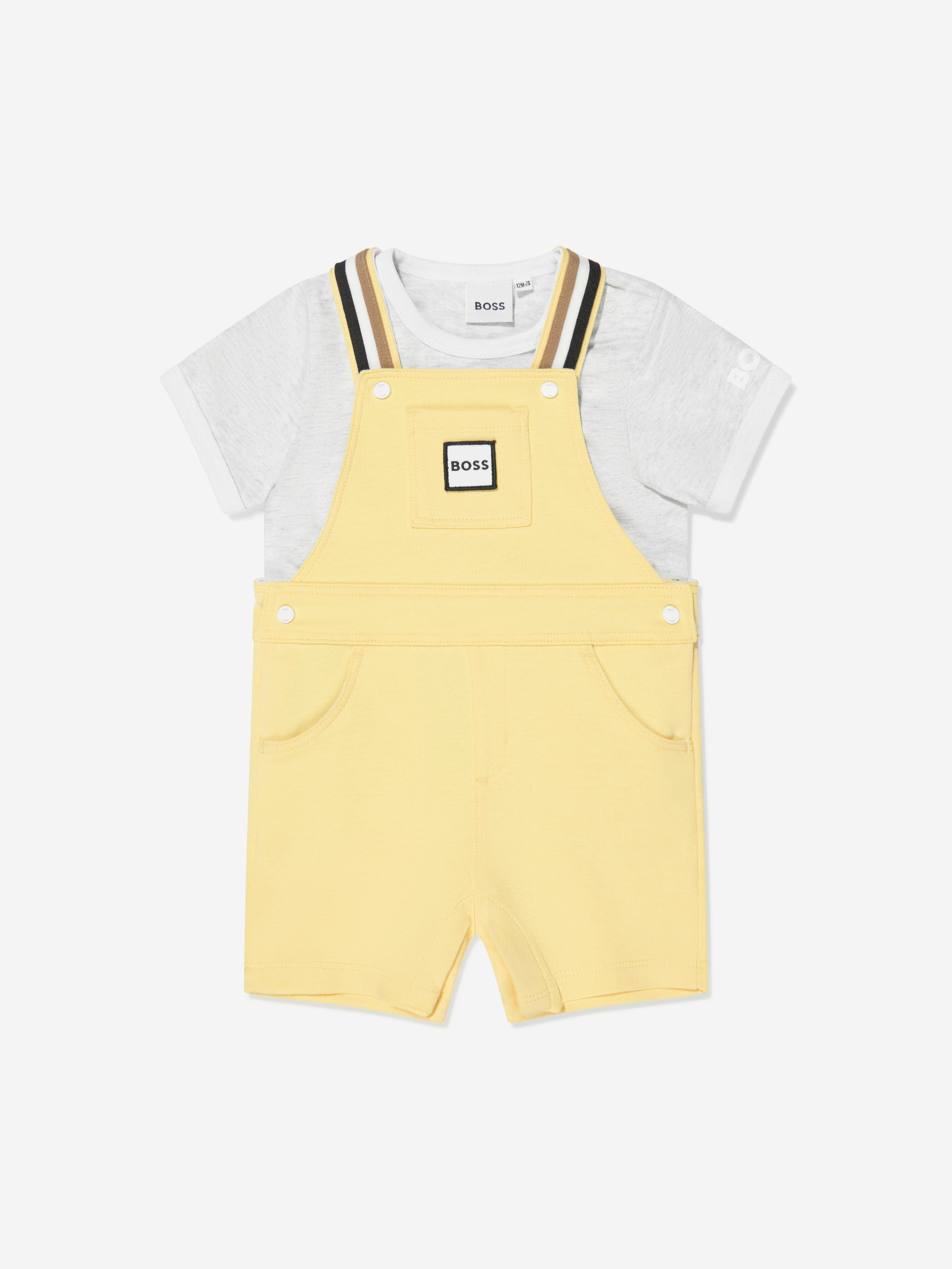 BOSS Baby Boys Organic Cotton Dungarees Set in Yellow