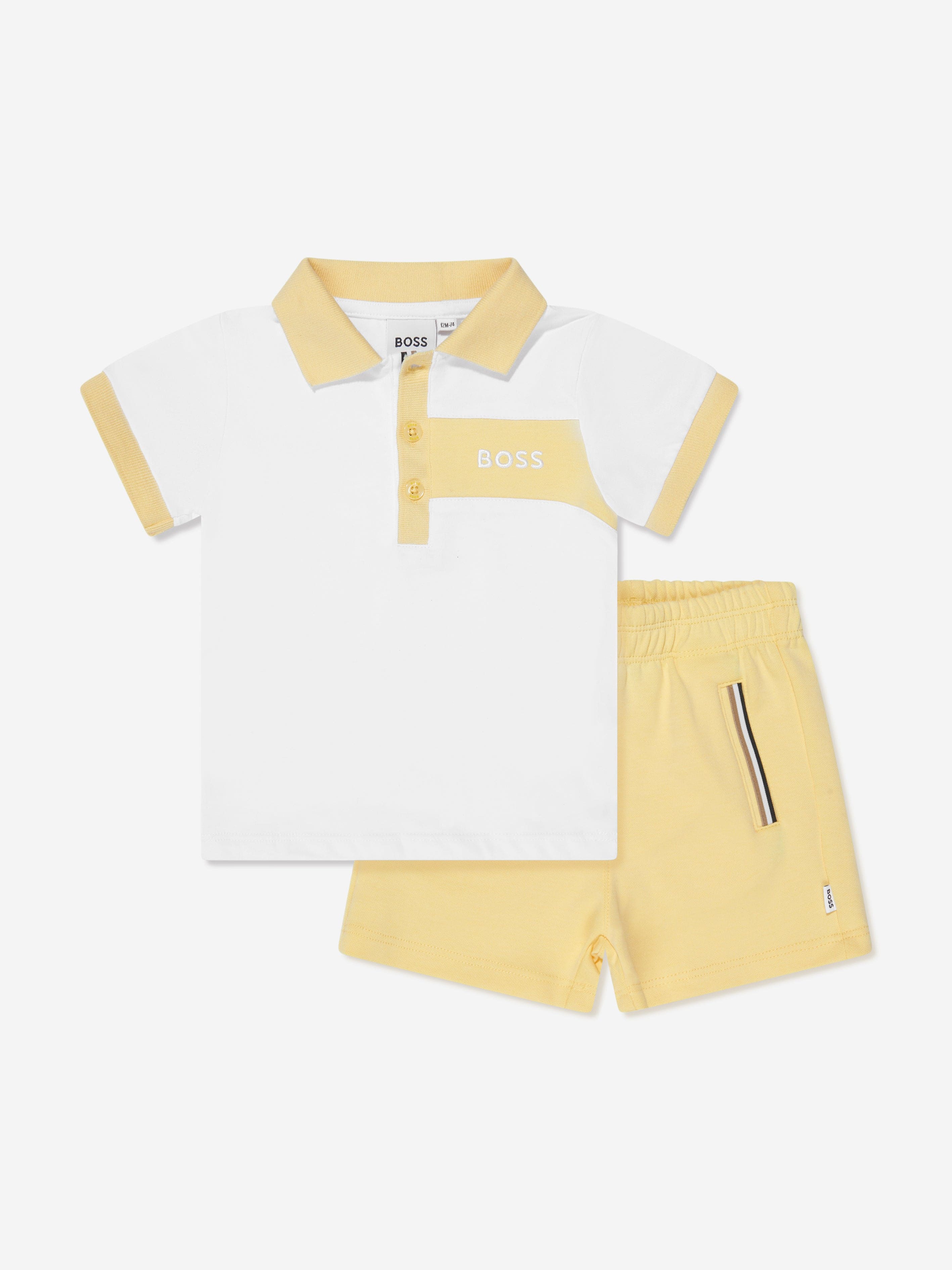 BOSS Baby Boys Polo Shirt And Shorts Set in Yellow