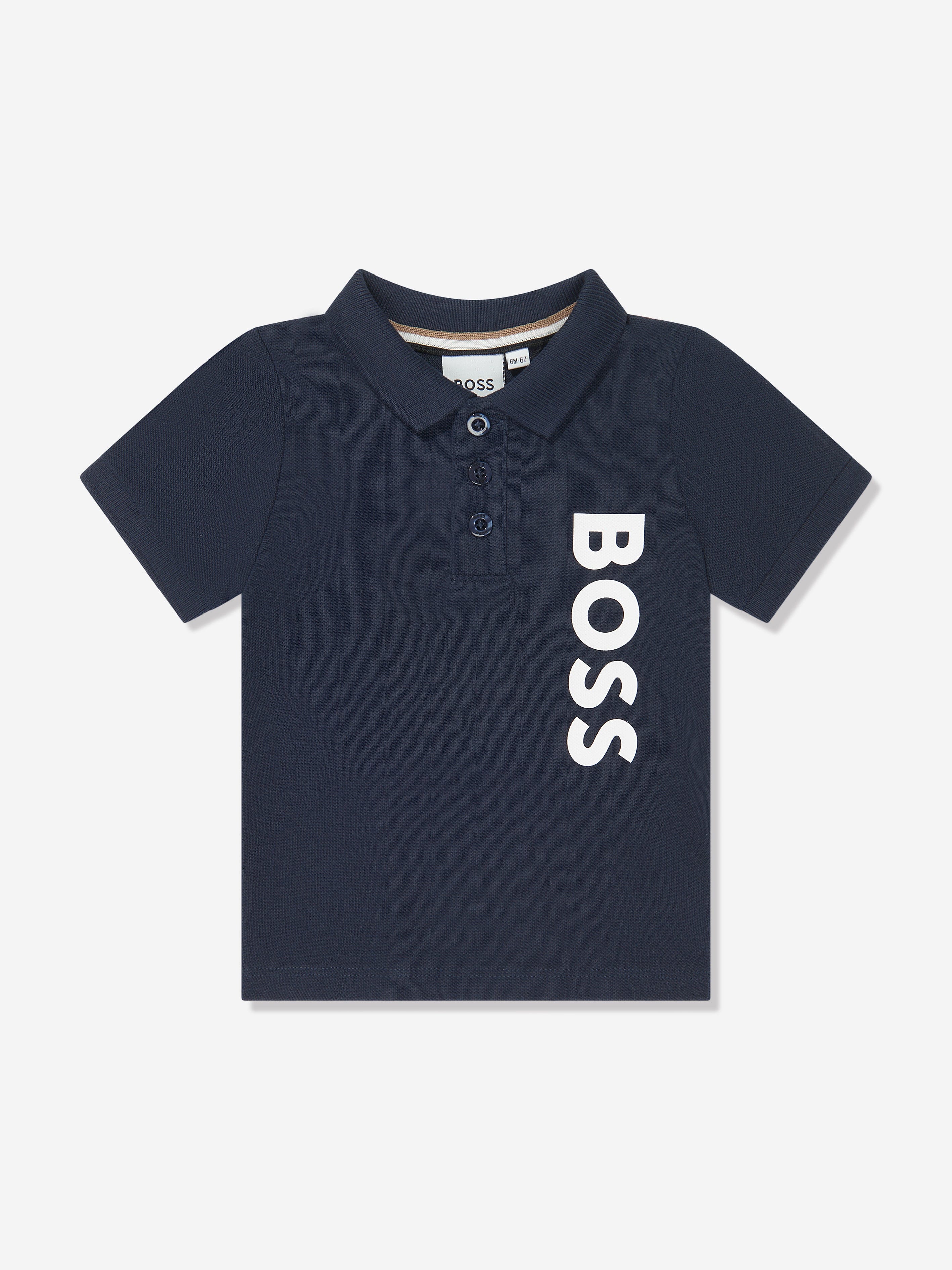 BOSS Baby Boys Logo Print Polo Shirt in Navy