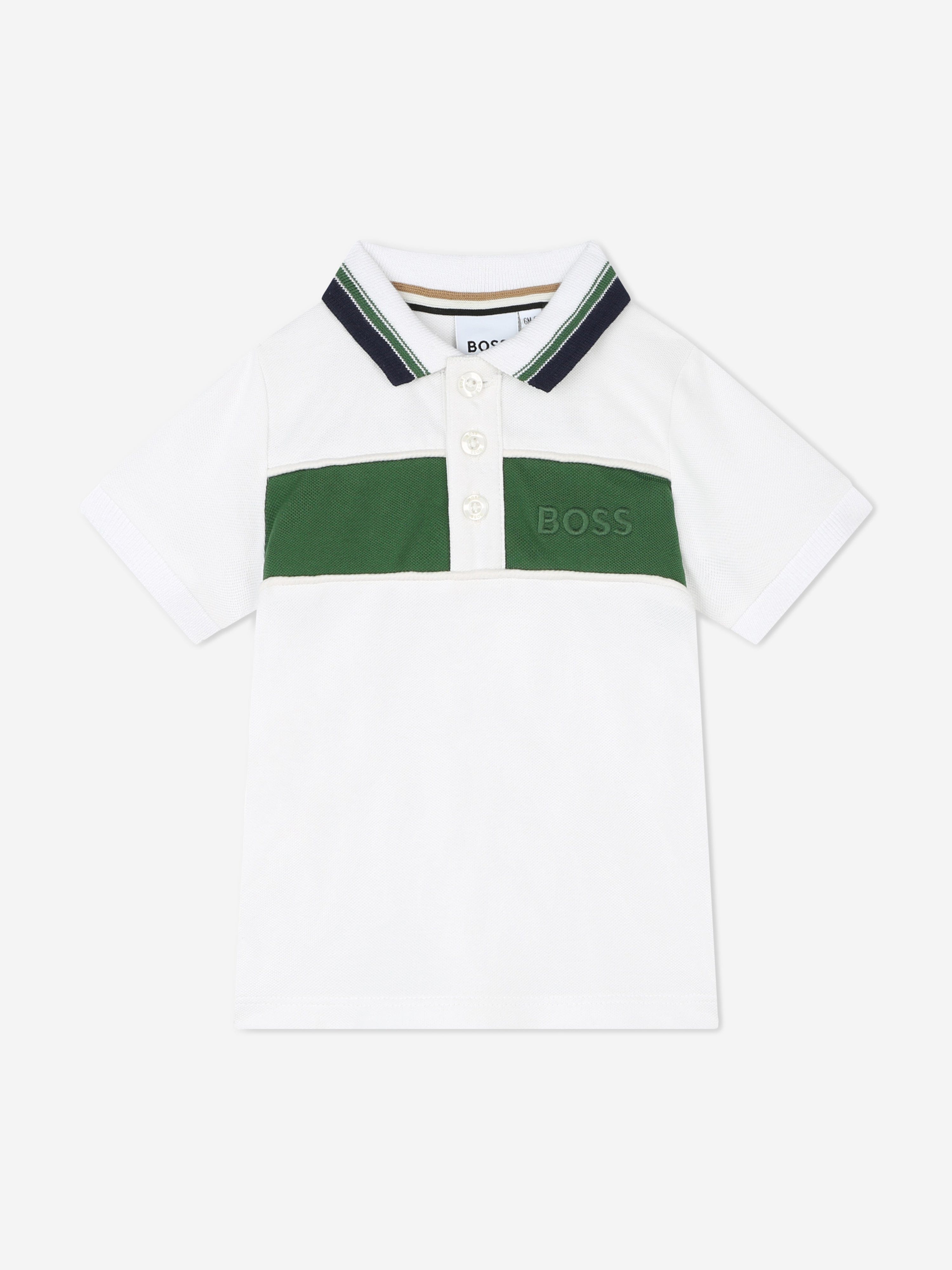 BOSS Baby Boys Striped Logo Polo Shirt in White