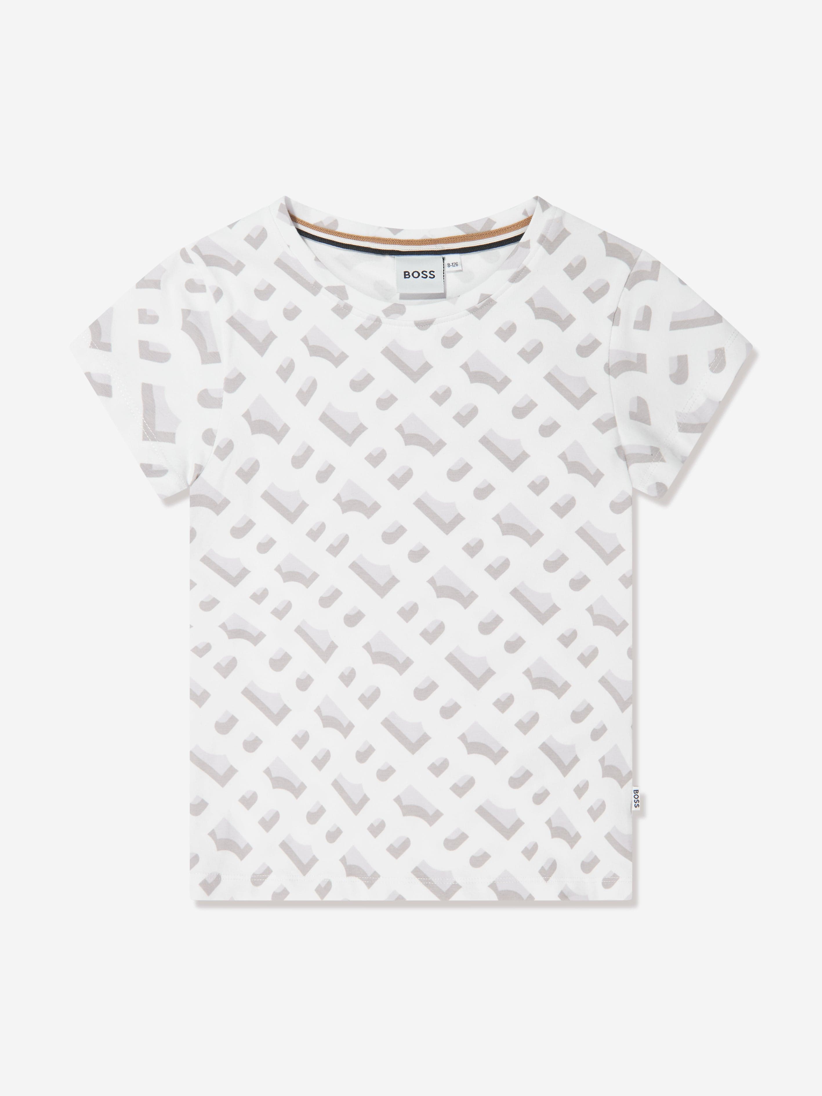 BOSS Girls Monogram Print T-Shirt in White