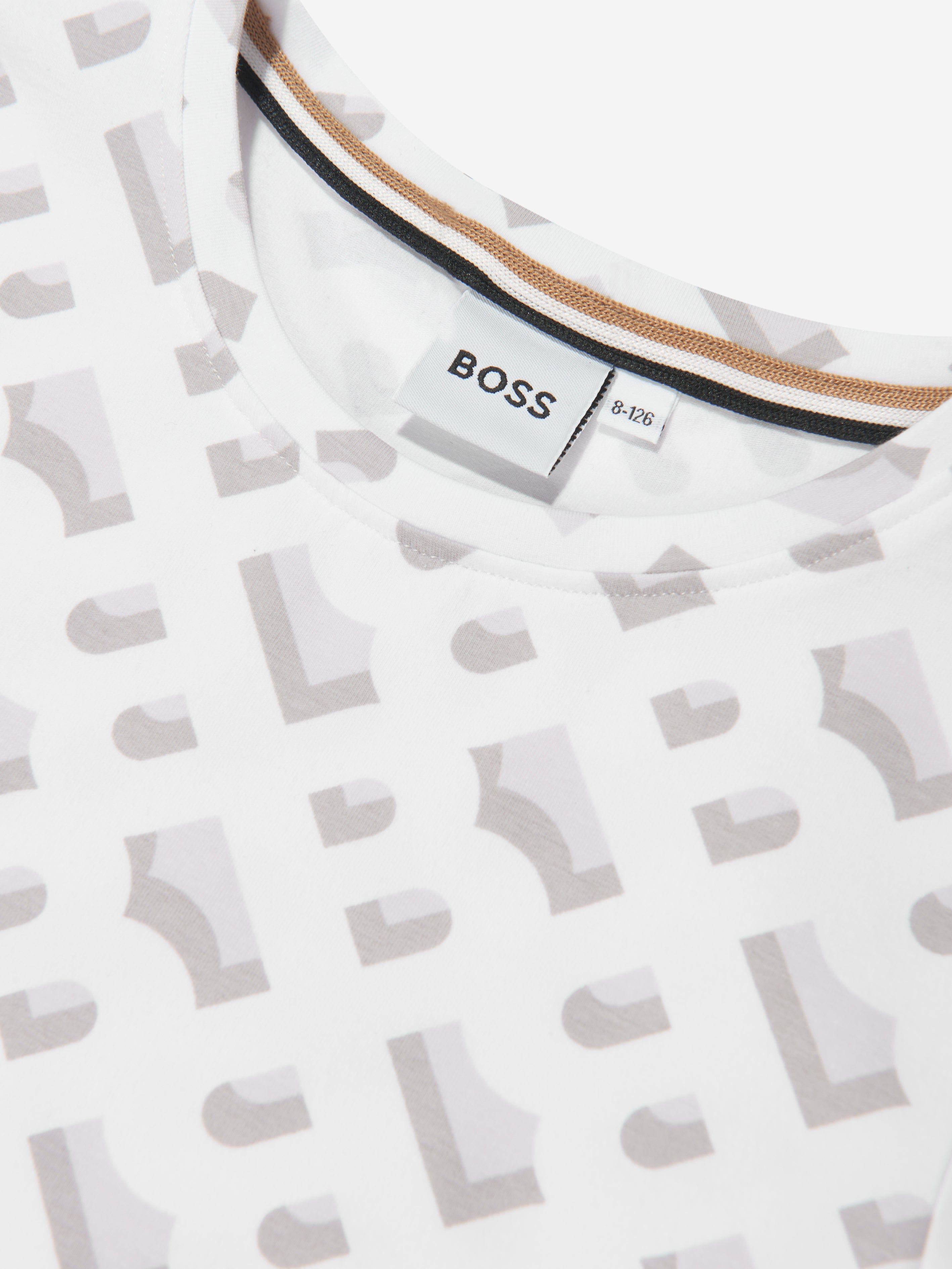 BOSS Girls Monogram Print T-Shirt in White