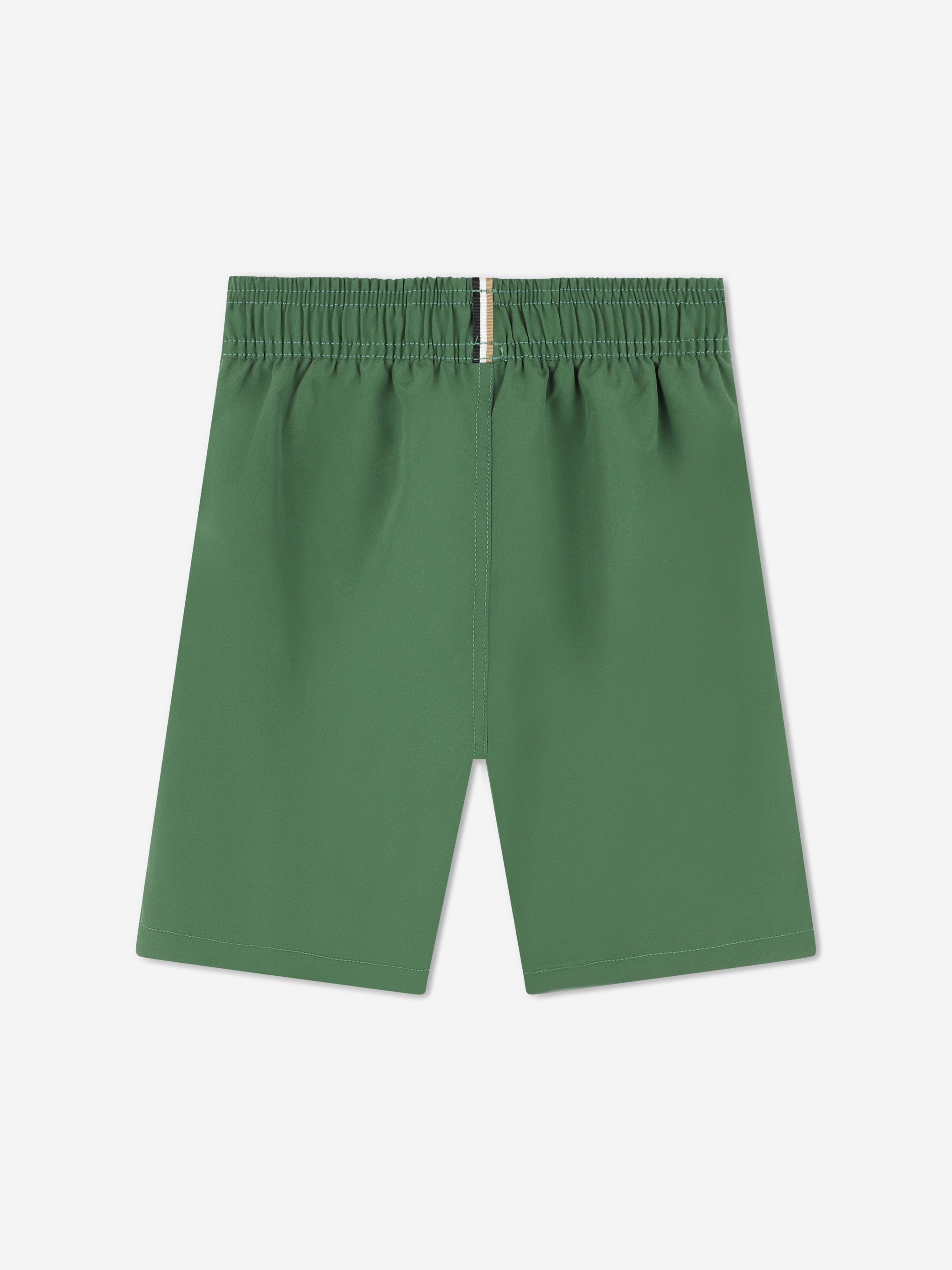 BOSS Boys Logo Print Swim Shorts in Green