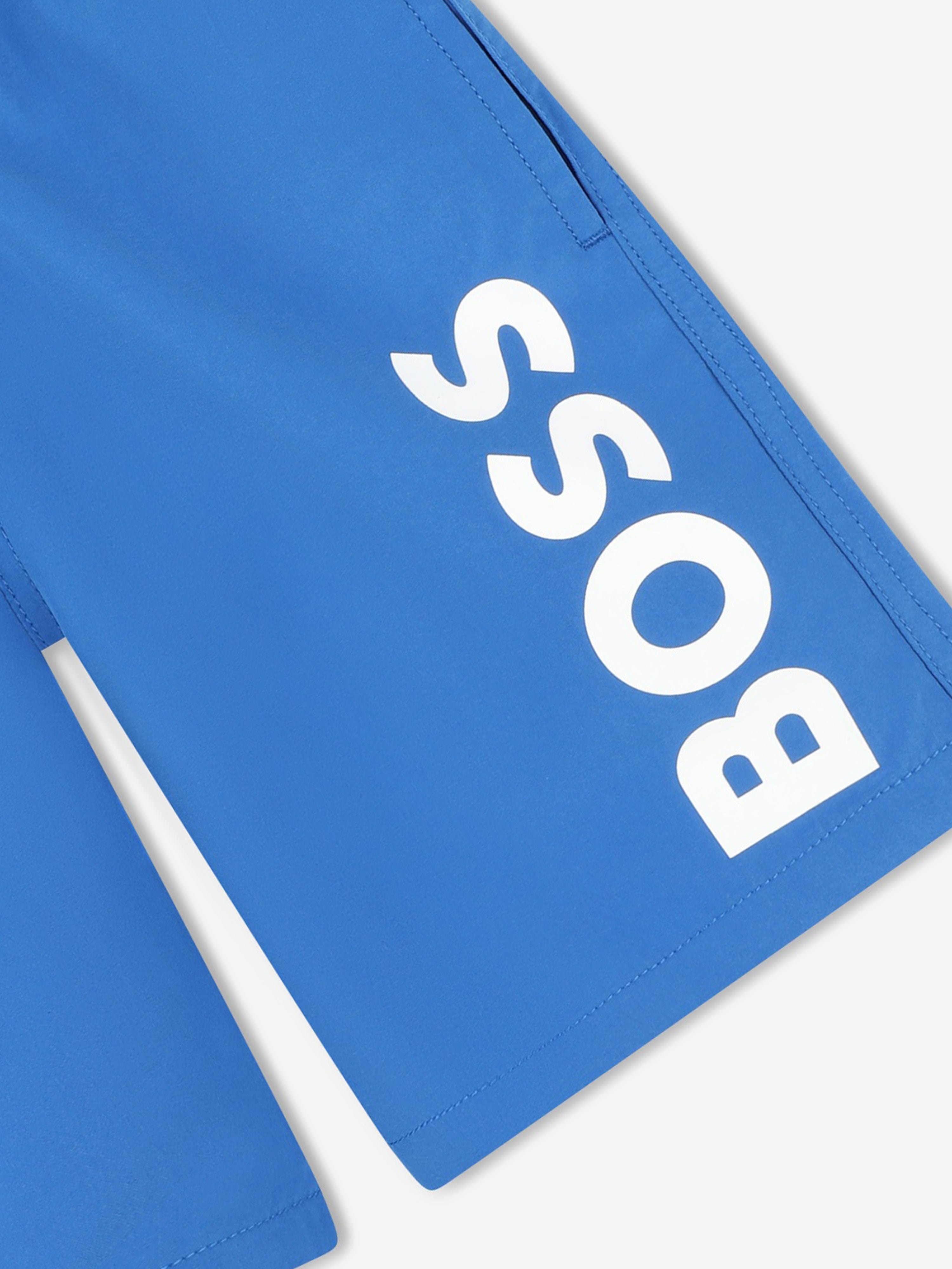 BOSS Boys Logo Print Swim Shorts in Blue