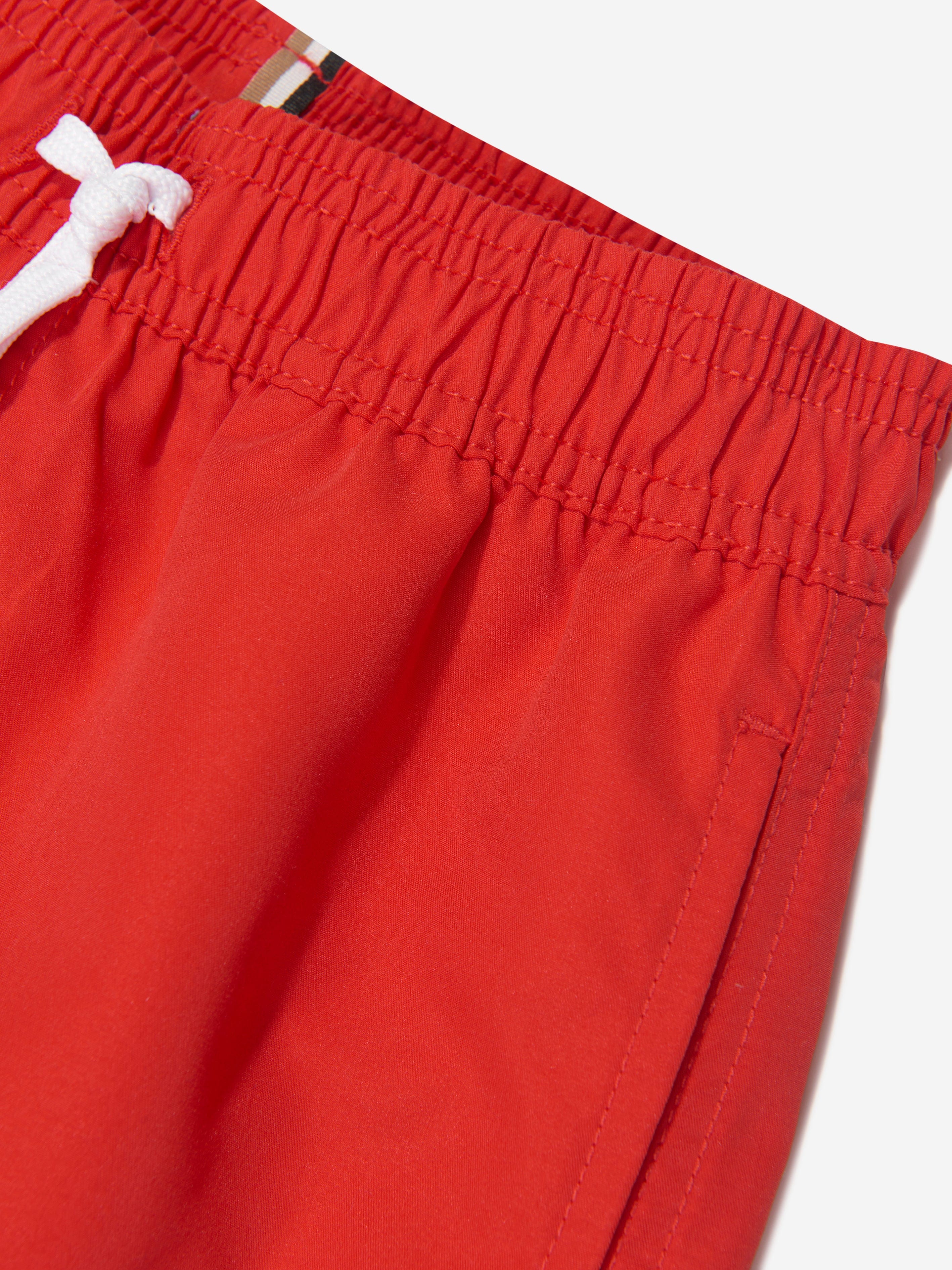 BOSS Boys Logo Print Swim Shorts in Red