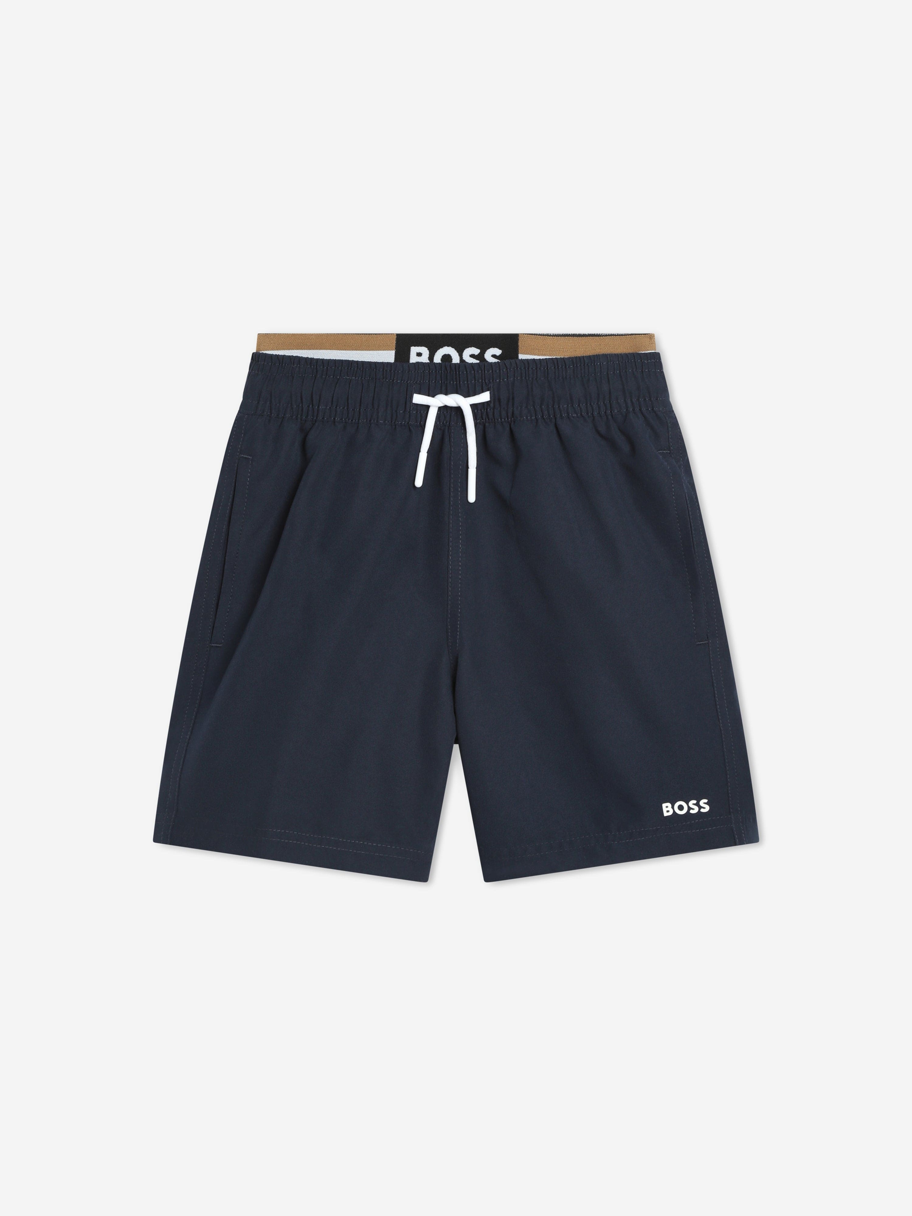 BOSS Boys Logo Swim Shorts in Navy