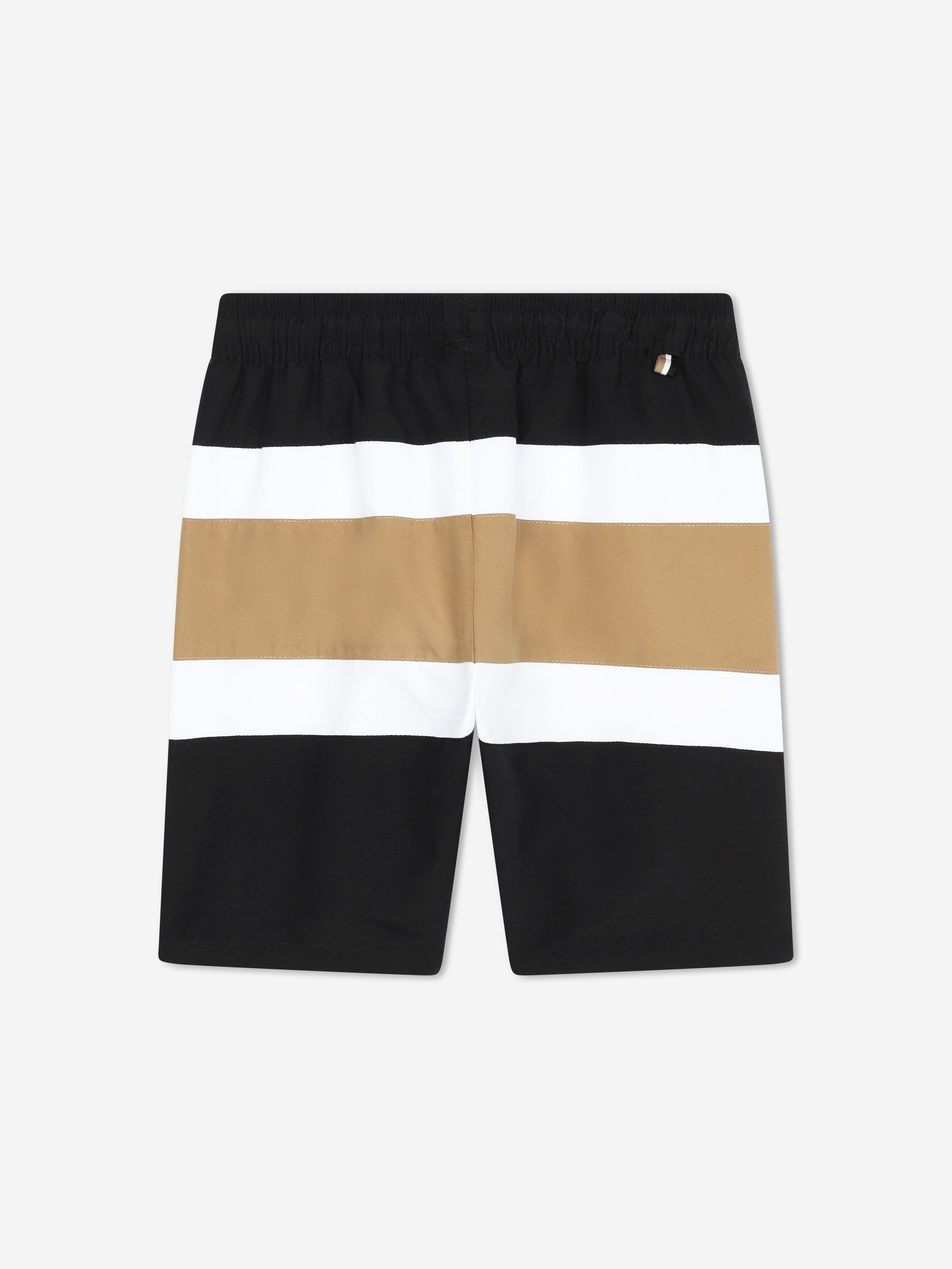 BOSS Boys Striped Swim Shorts in Black