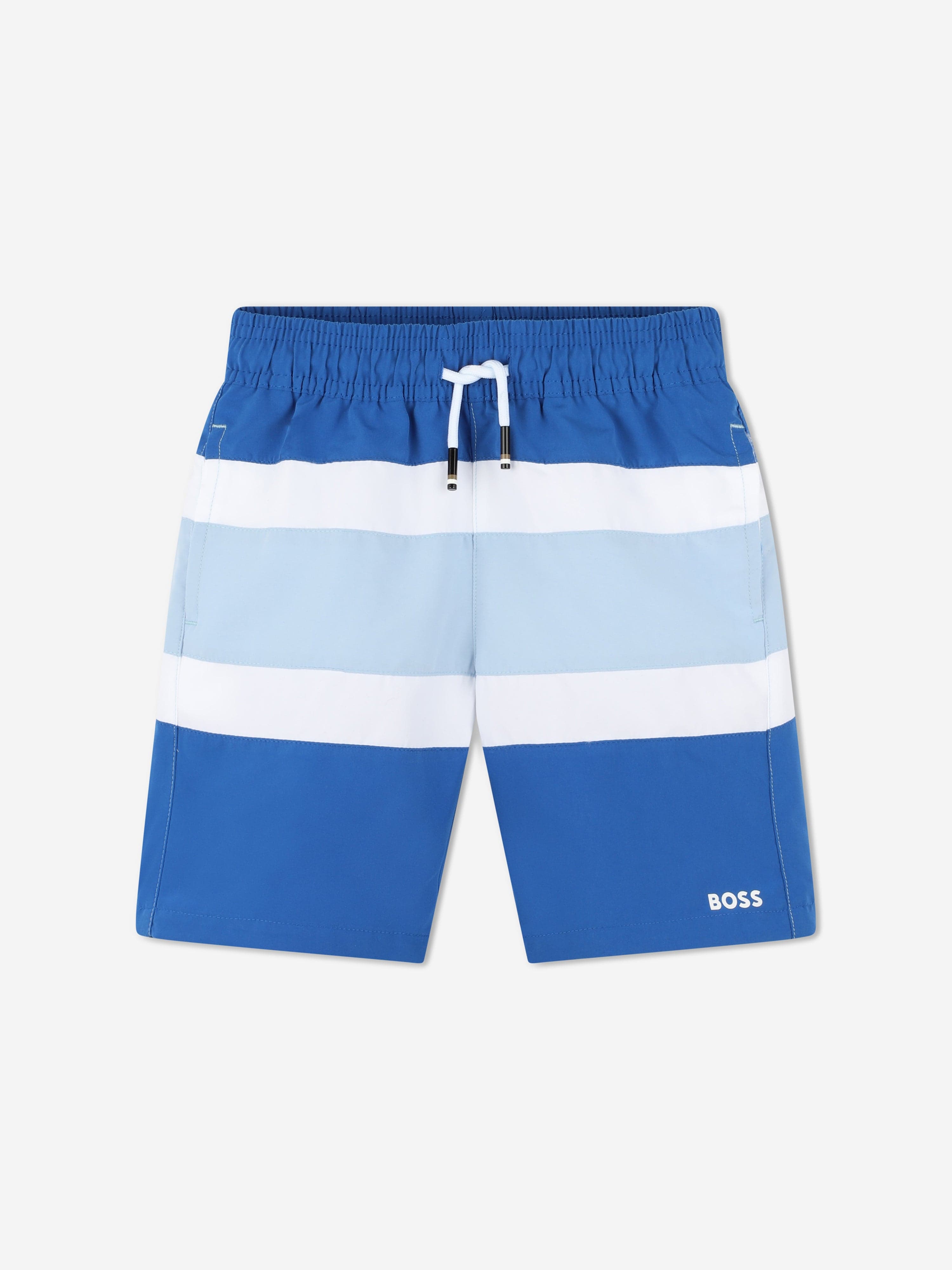 BOSS Boys Striped Swim Shorts in Blue