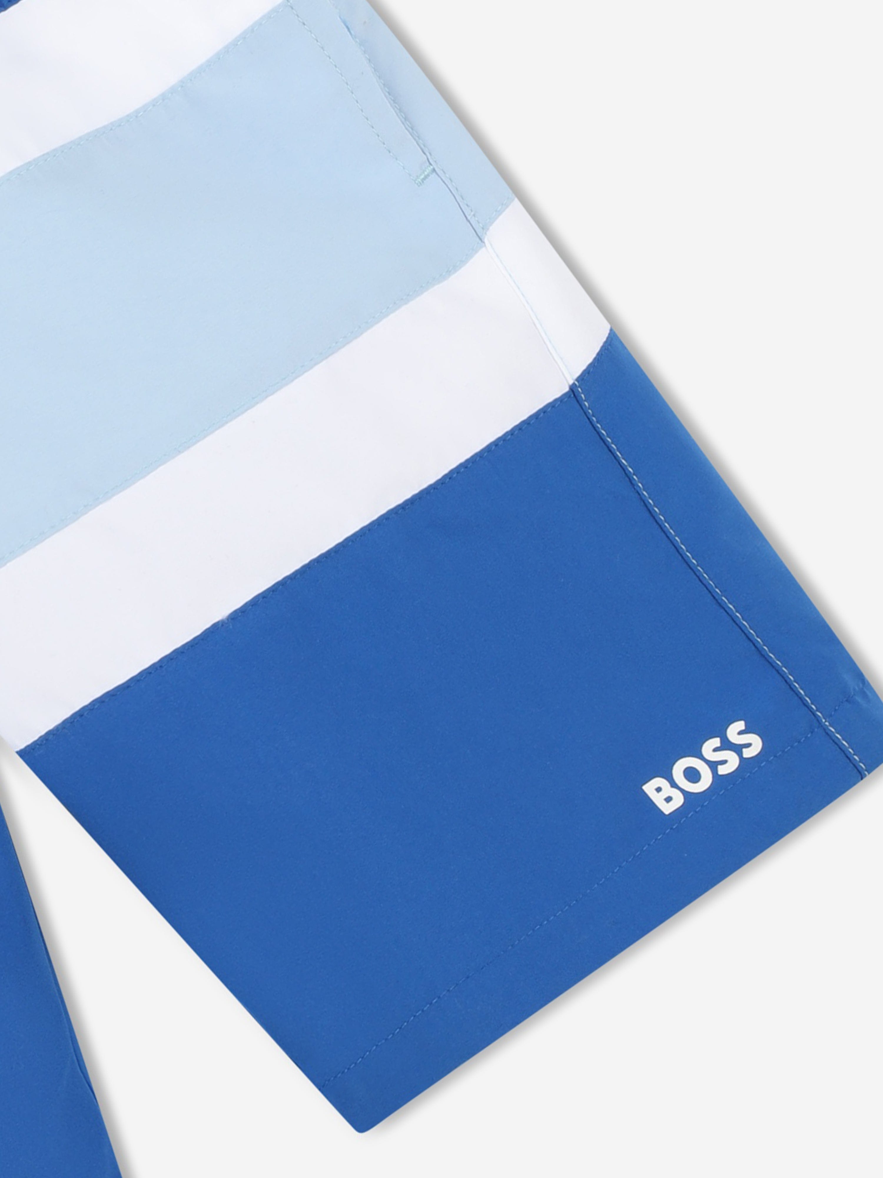 BOSS Boys Striped Swim Shorts in Blue