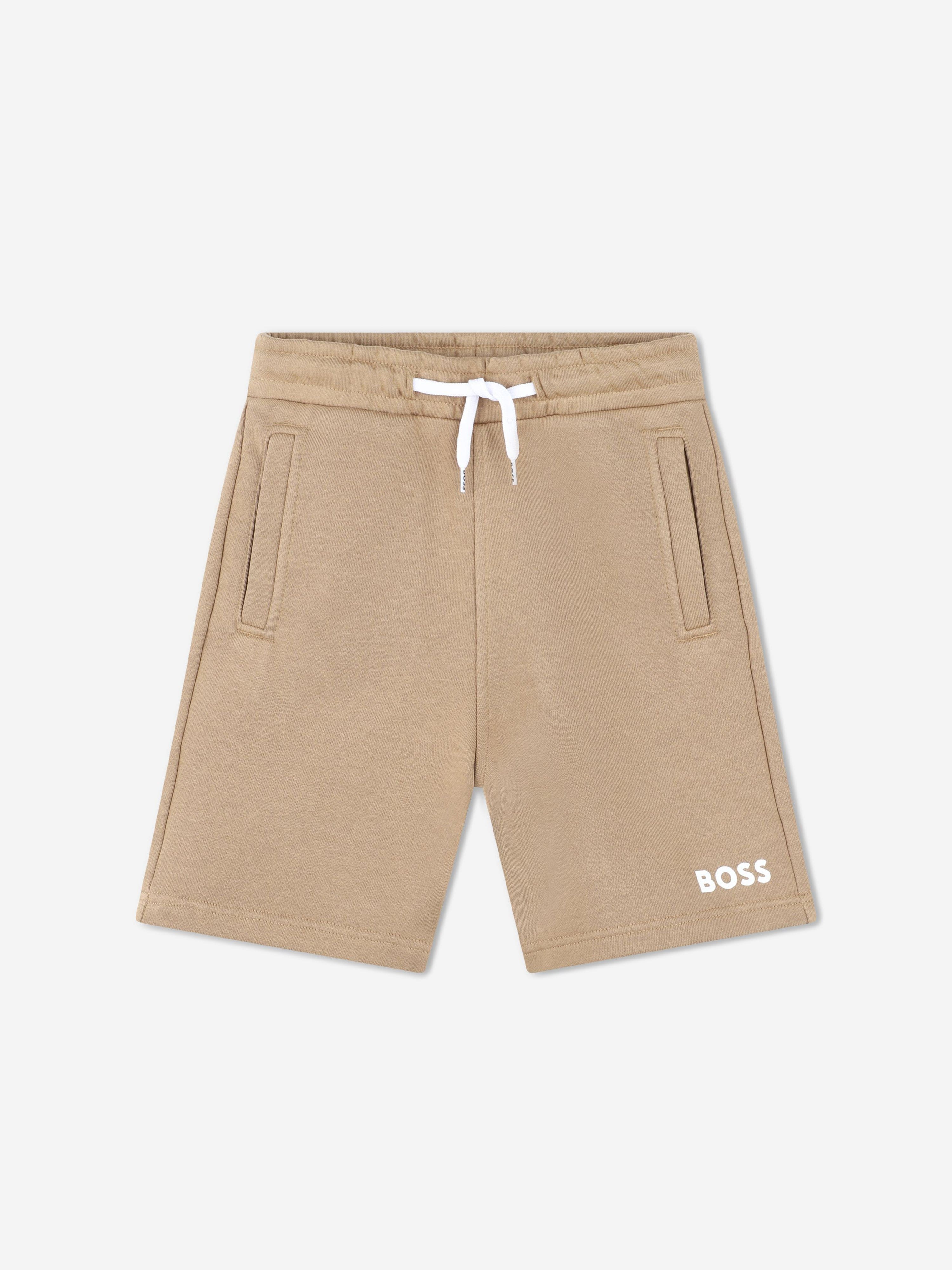 BOSS Boys Logo Print Shorts in Beige