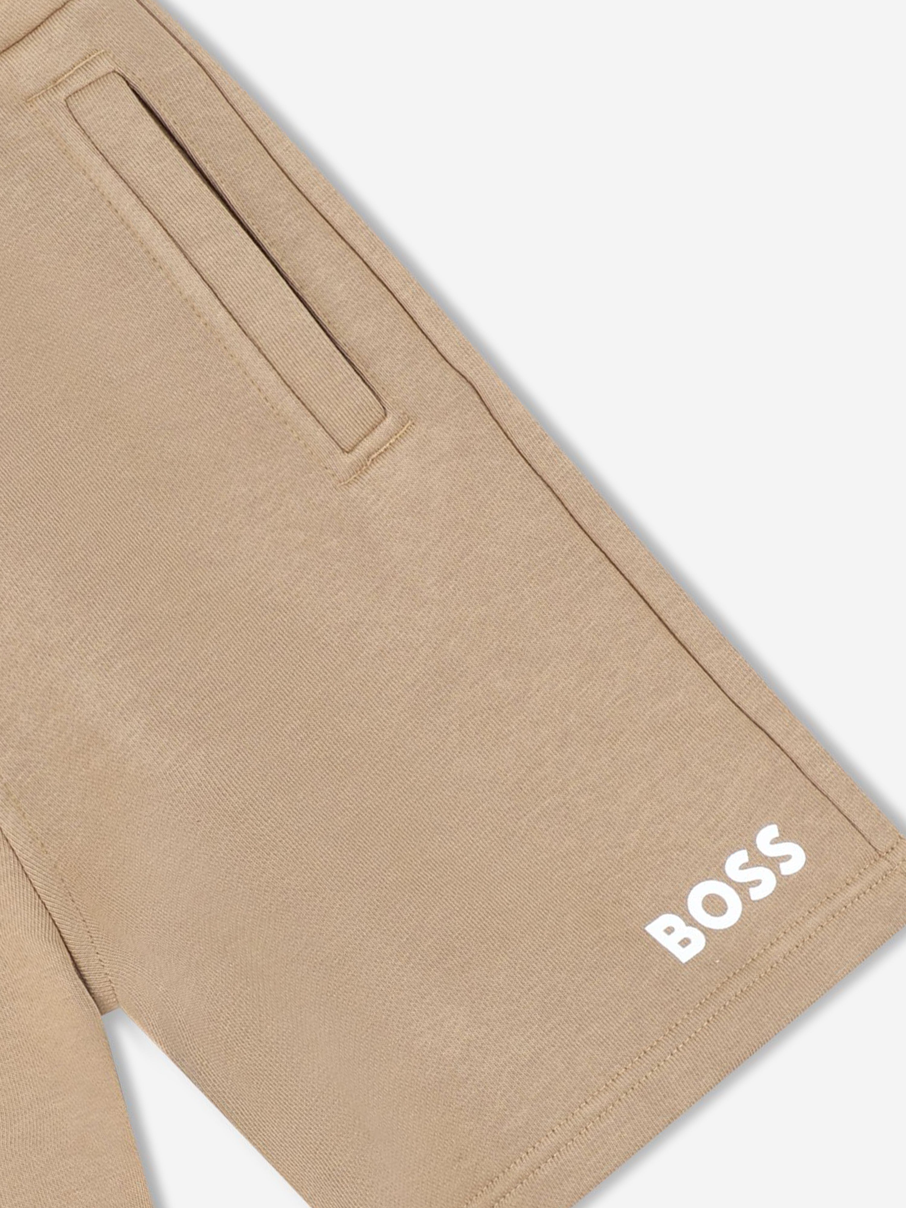 BOSS Boys Logo Print Shorts in Beige