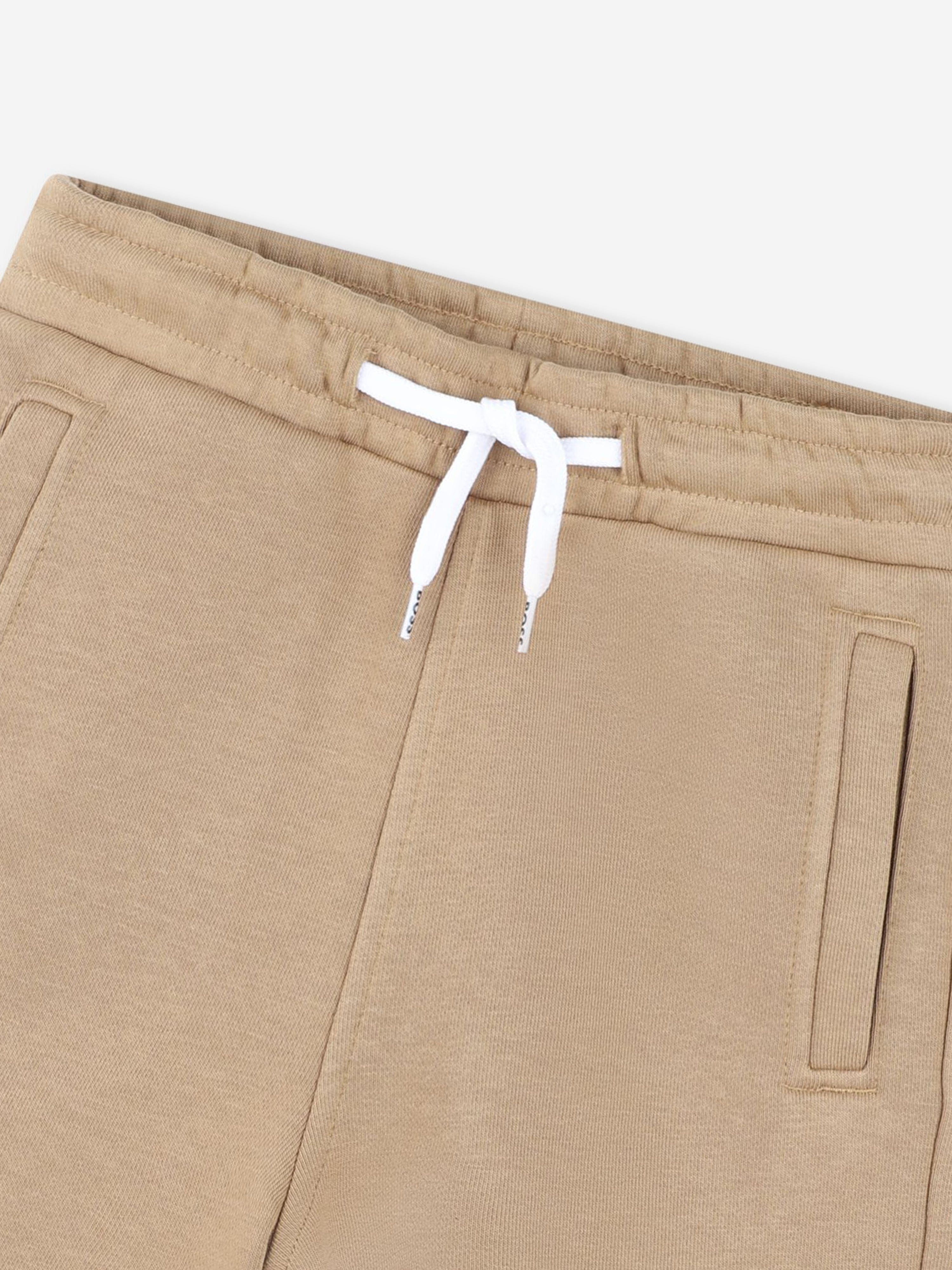 BOSS Boys Logo Print Shorts in Beige