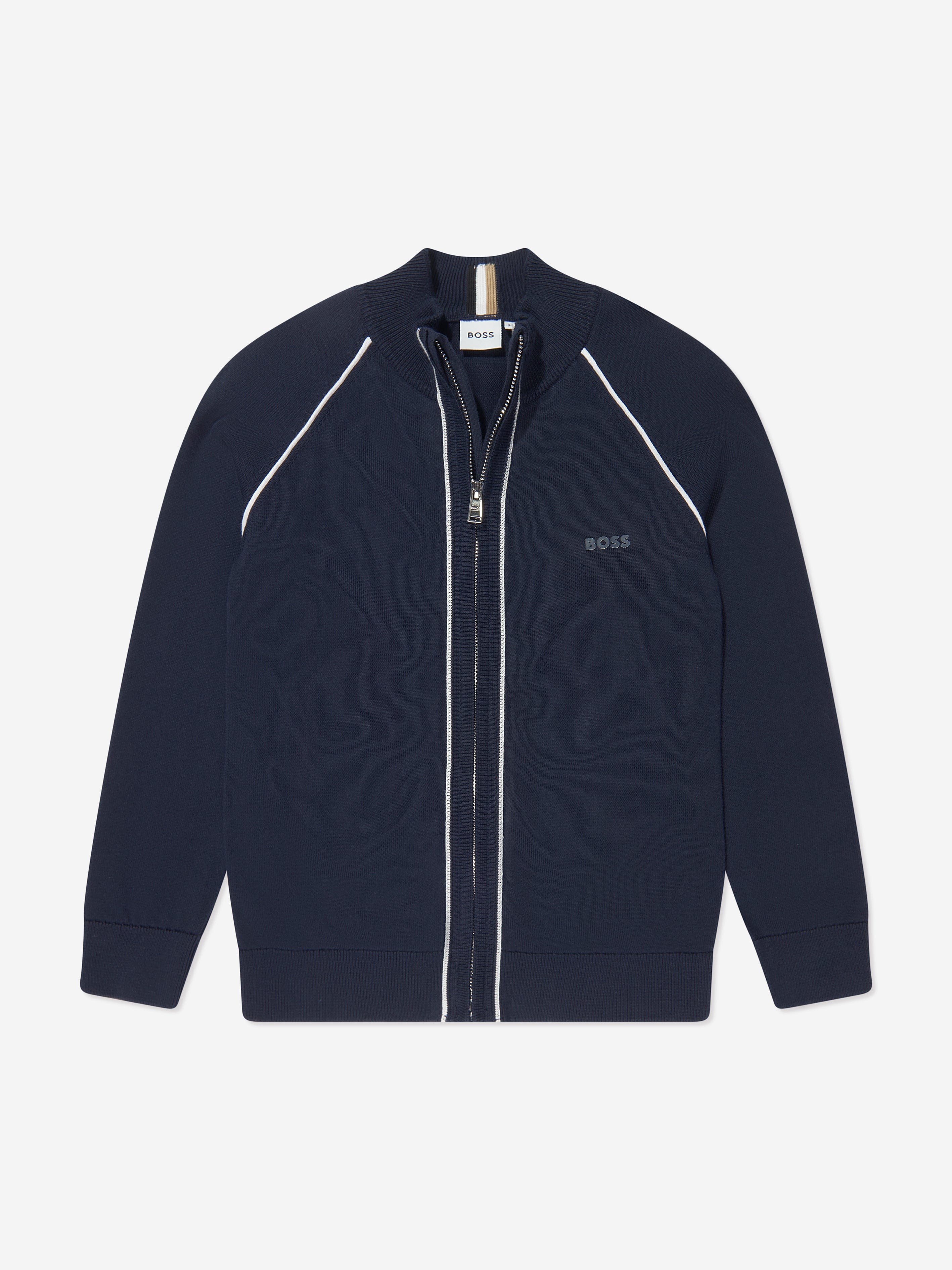 BOSS Boys Knitted Zip Up Cardigan in Navy