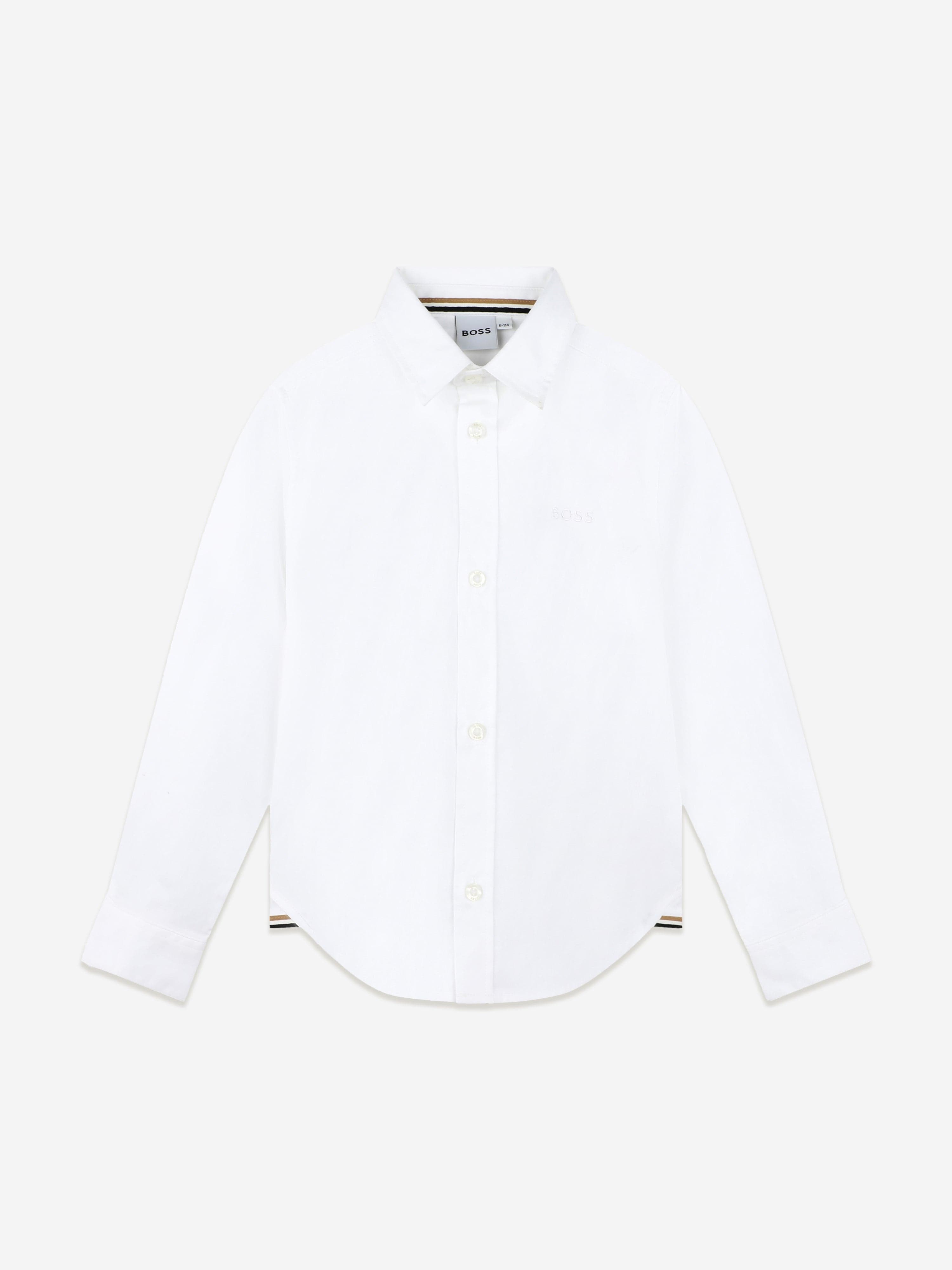 BOSS Boys Long Sleeve Logo Shirt in White