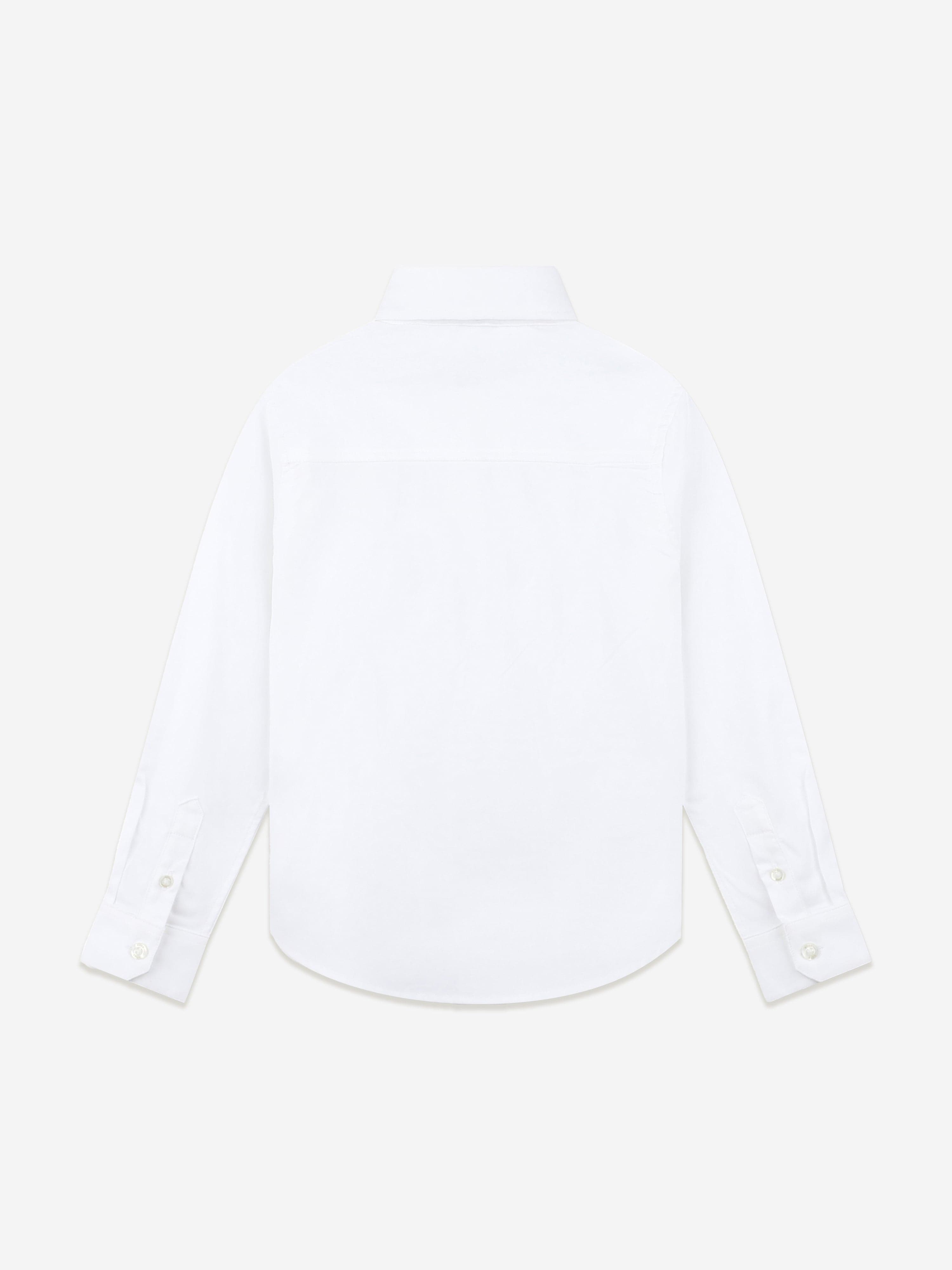 BOSS Boys Long Sleeve Logo Shirt in White