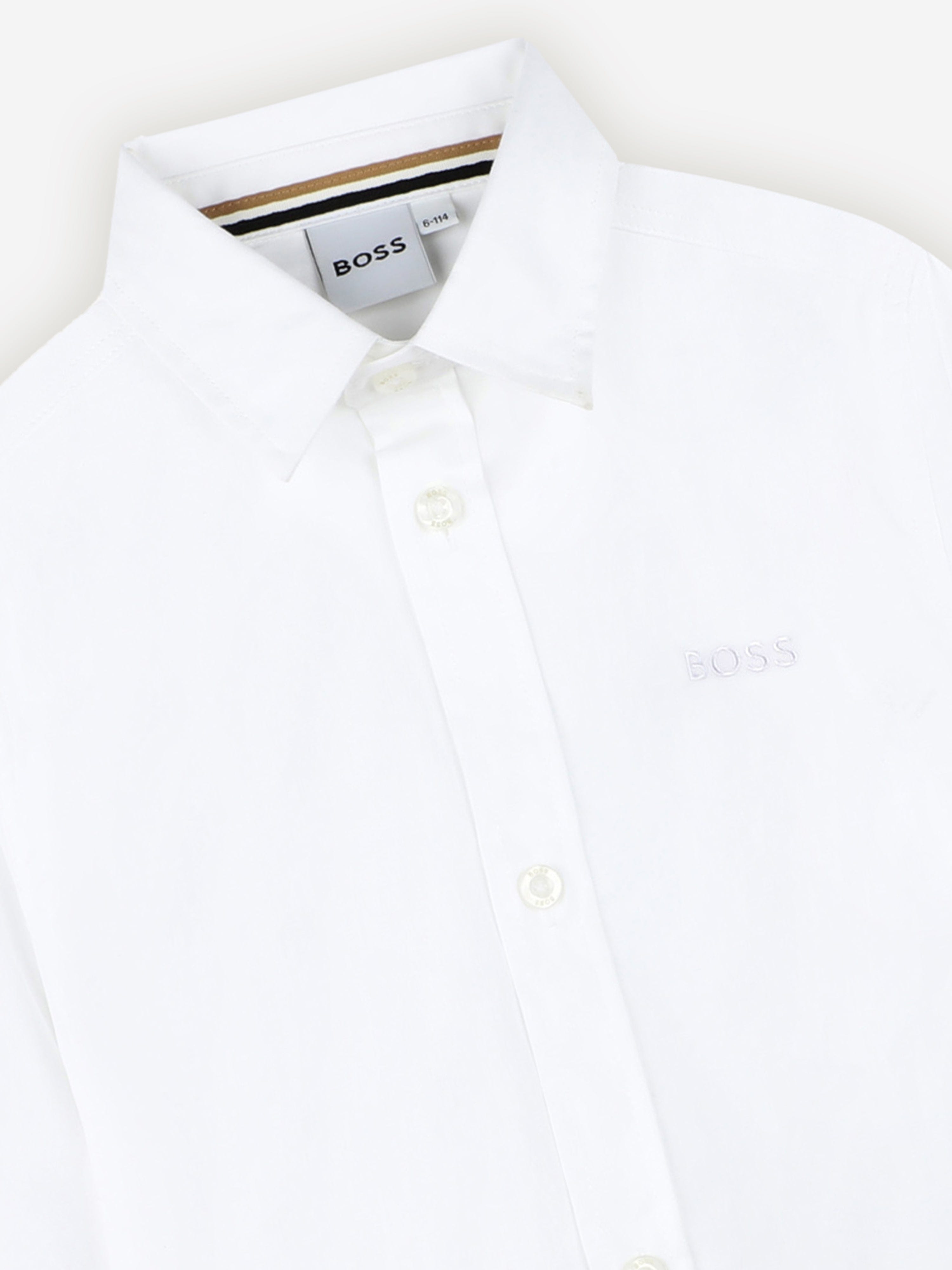 BOSS Boys Long Sleeve Logo Shirt in White