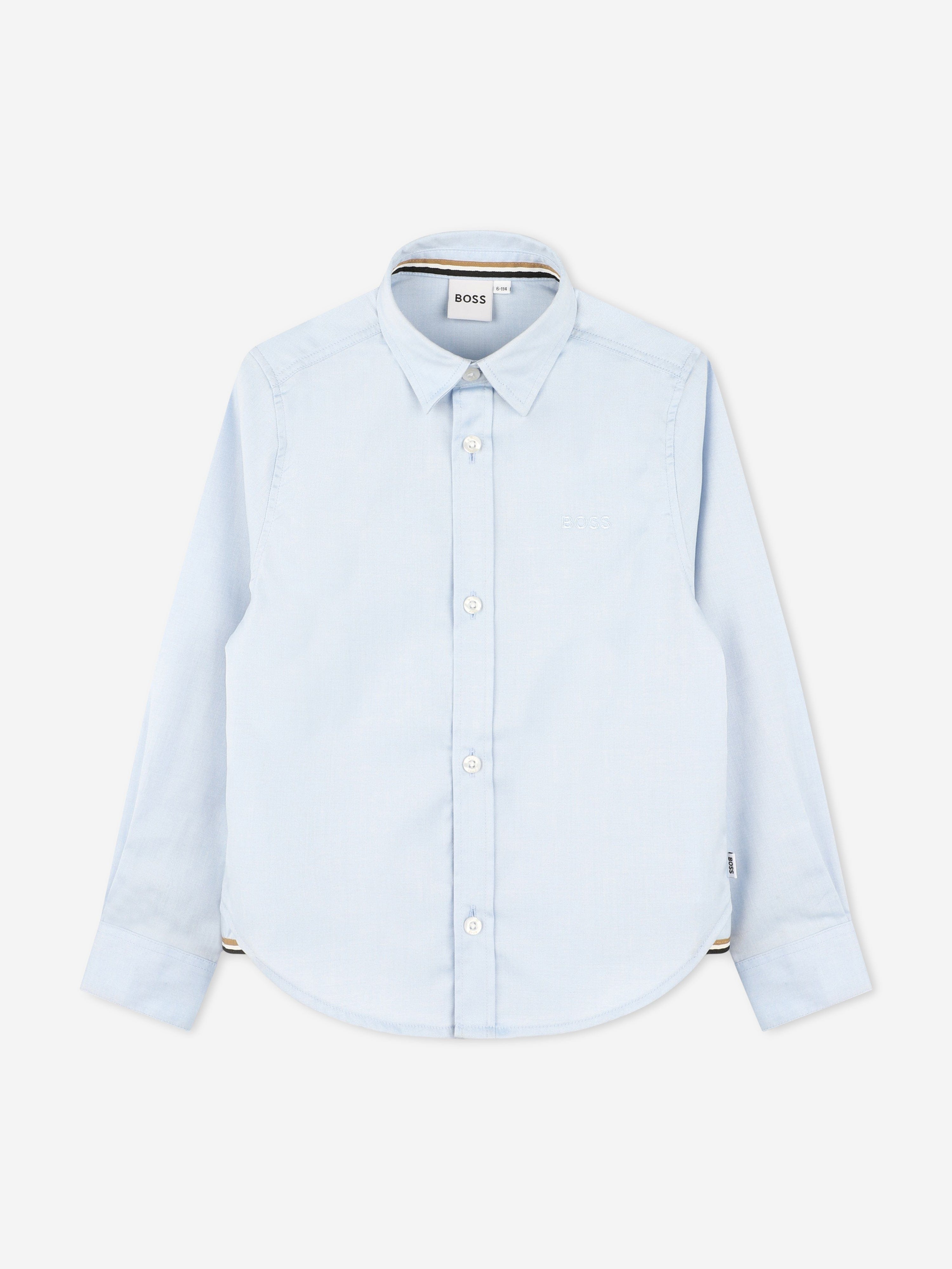 BOSS Boys Long Sleeve Logo Shirt in Blue